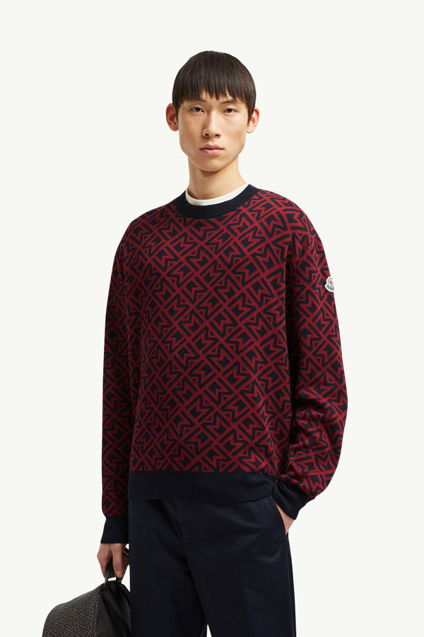 Monogram Cotton Jacquard Jumper Men Blue & Red Moncler 0