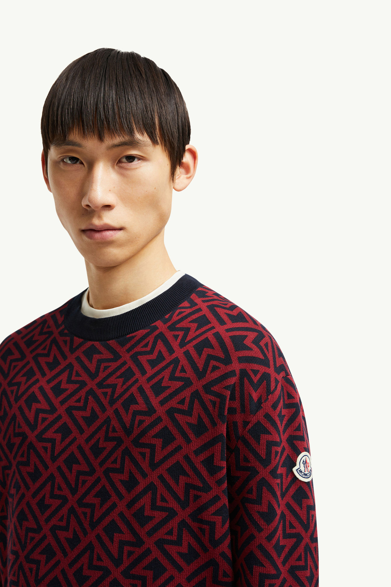 Jersey de jacquard de algodón con monograma Hombre Azul & Rojo Moncler 1