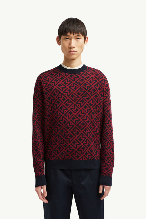 Monogram Cotton Jacquard Jumper Men Blue & Red Moncler 3