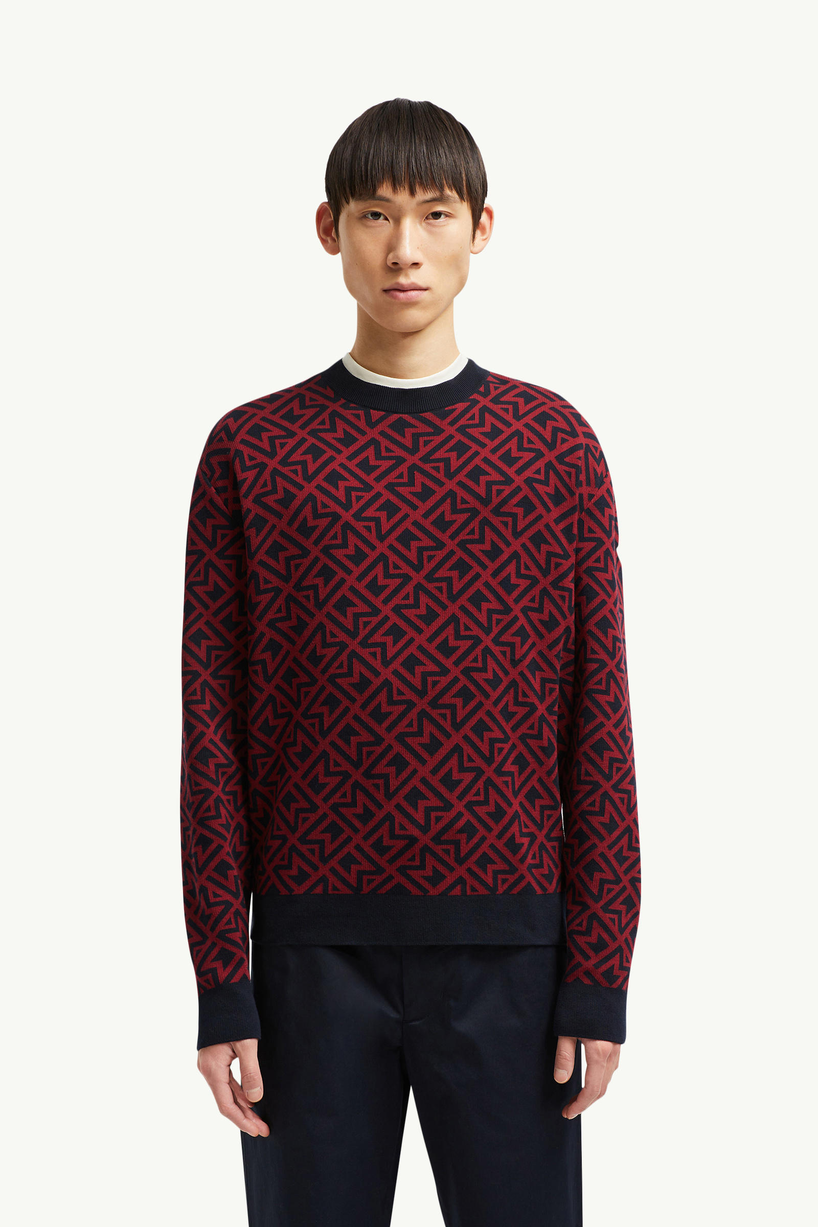 Monogram Cotton Jacquard Jumper Men Blue & Red Moncler 3