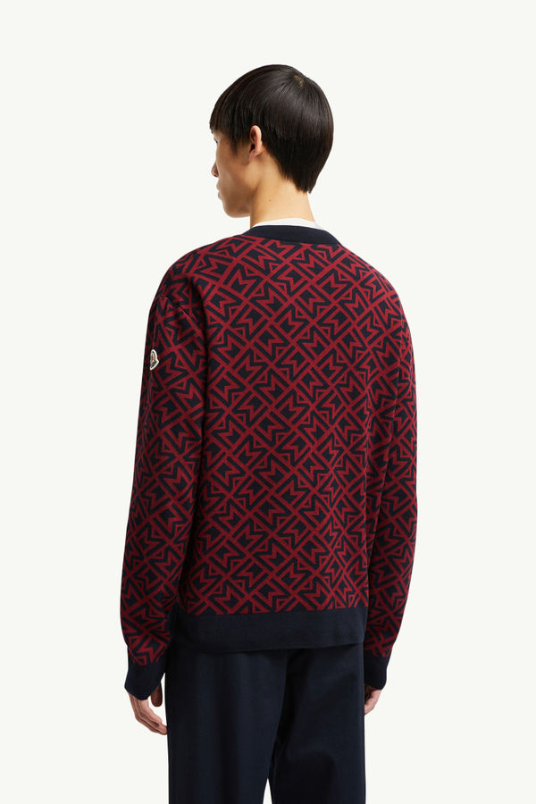 Monogram Cotton Jacquard Jumper Men Blue & Red Moncler 4