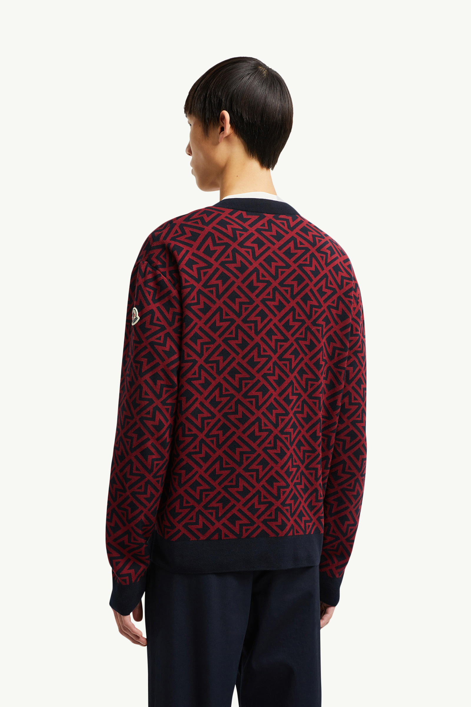Monogram Cotton Jacquard Jumper Men Blue & Red Moncler 4
