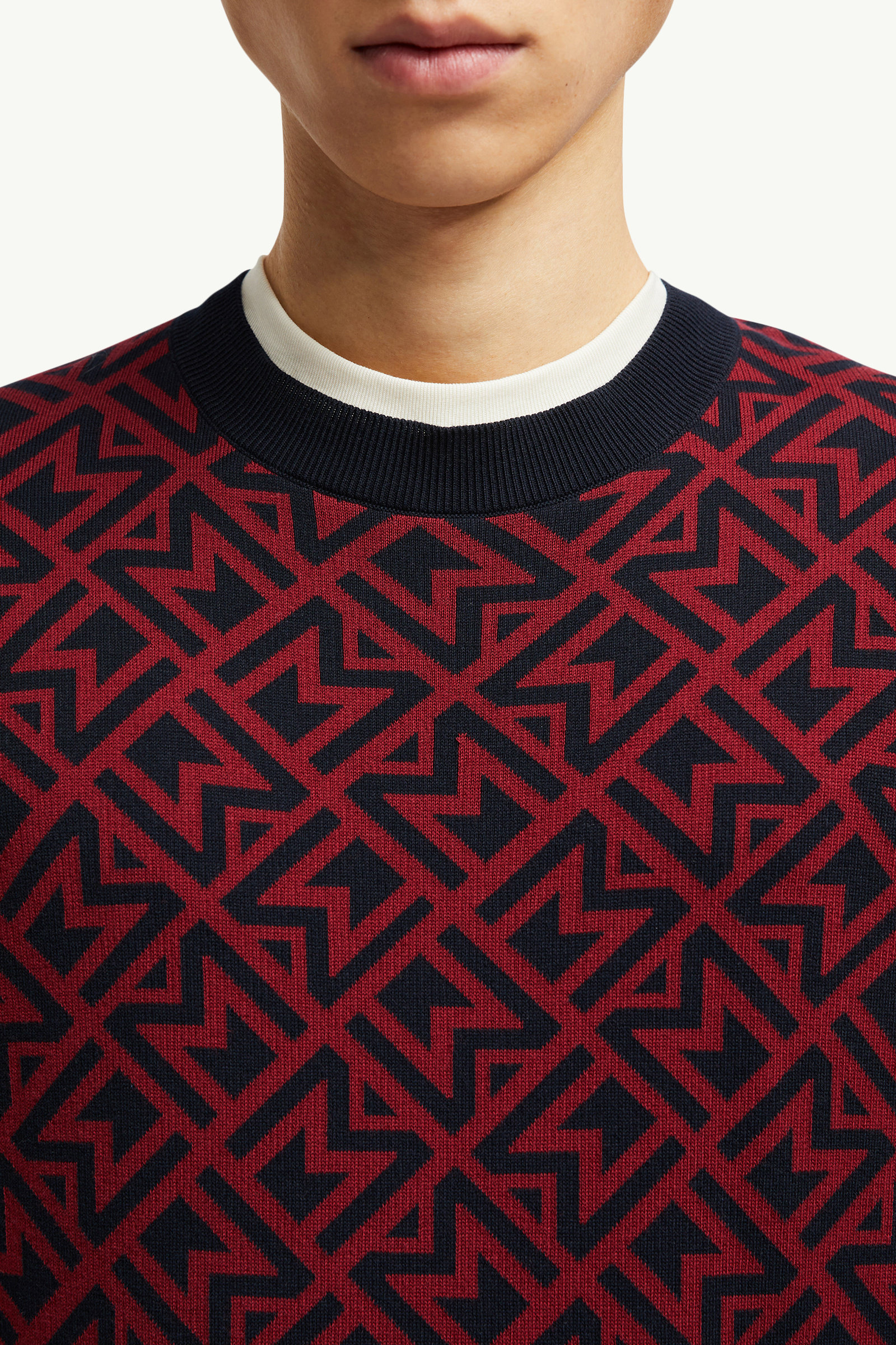Monogram Cotton Jacquard Jumper Men Blue & Red Moncler 5