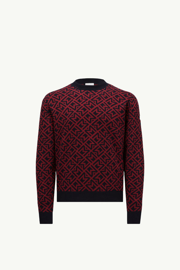 Monogram Cotton Jacquard Jumper Men Blue & Red Moncler 2