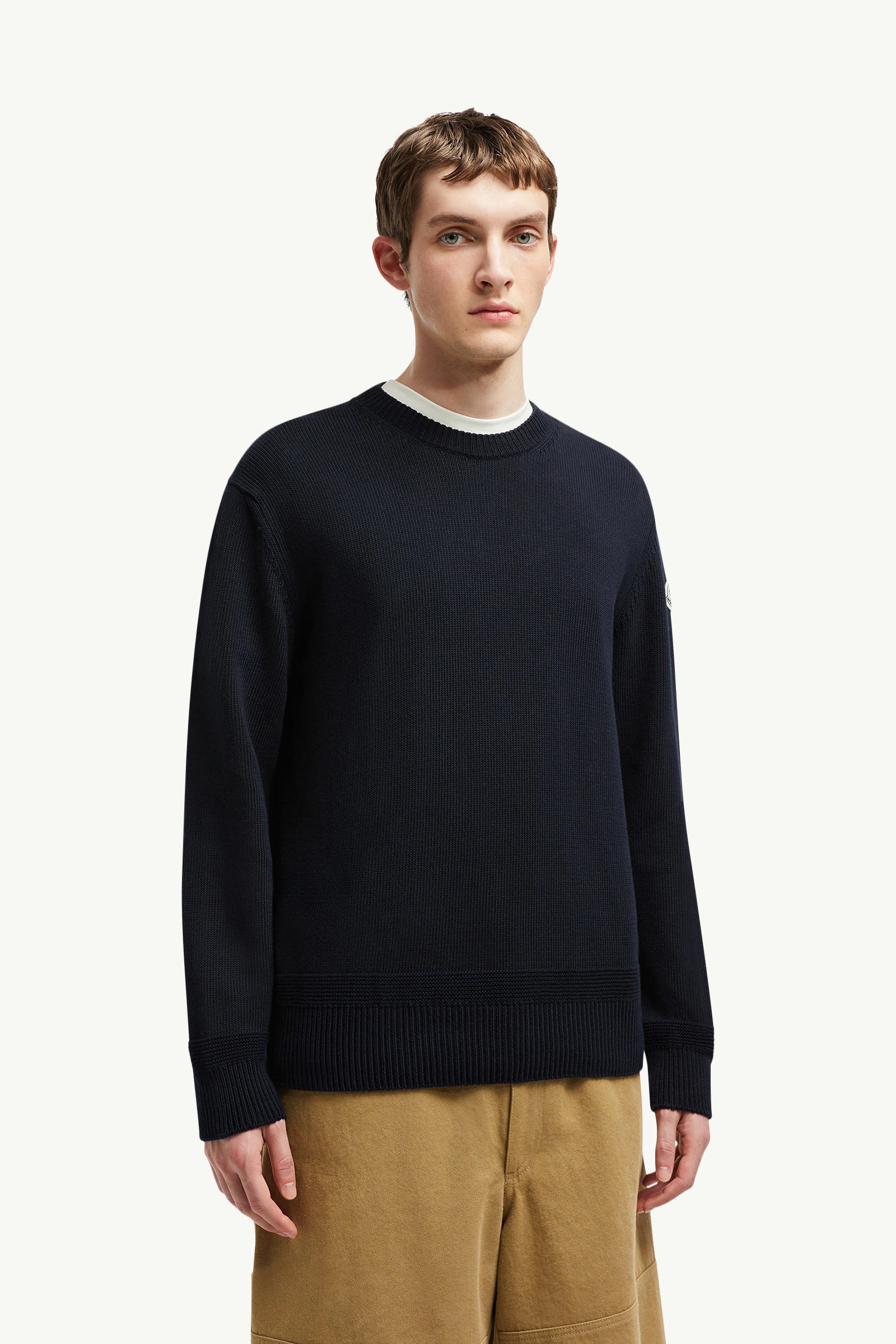 Logo Patch Cotton Sweater Men Navy Blue Moncler 3
