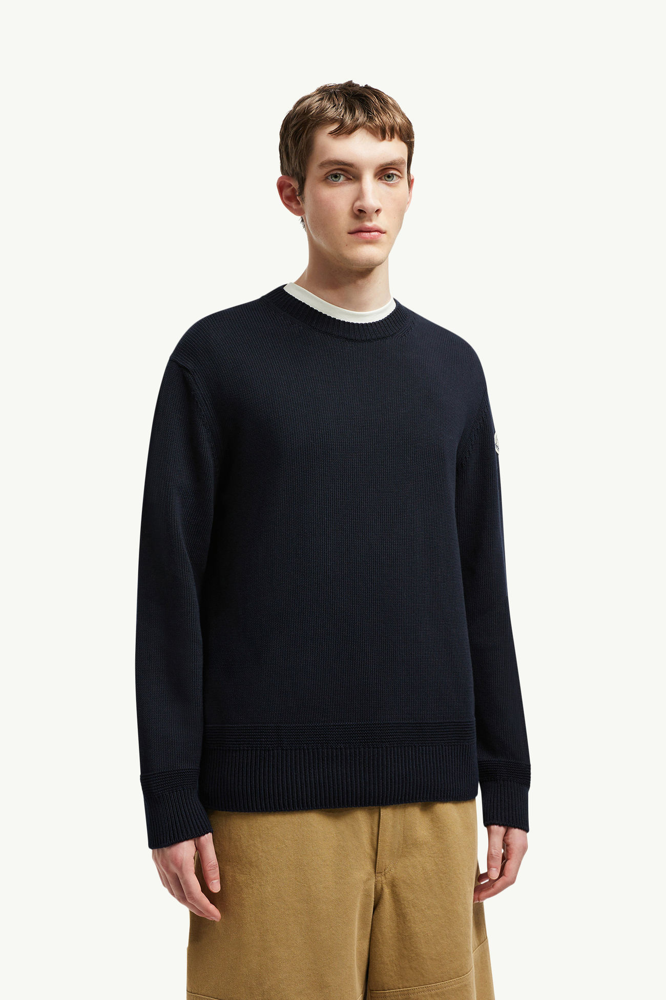 Pull en coton à empiècement logo Hommes Bleu marine Moncler 3