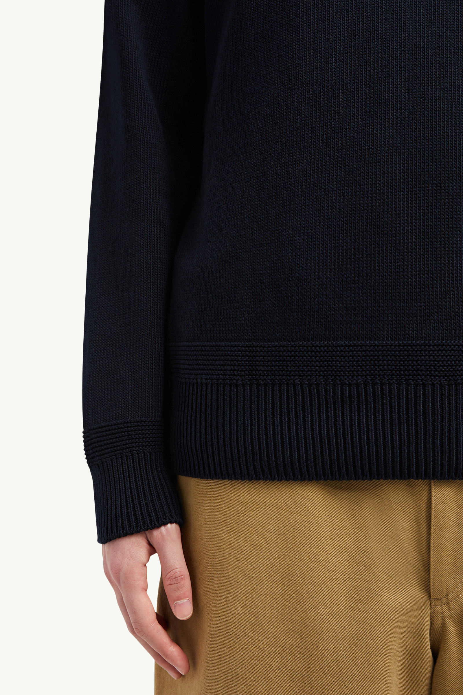 Logo Patch Cotton Sweater Men Navy Blue Moncler 5