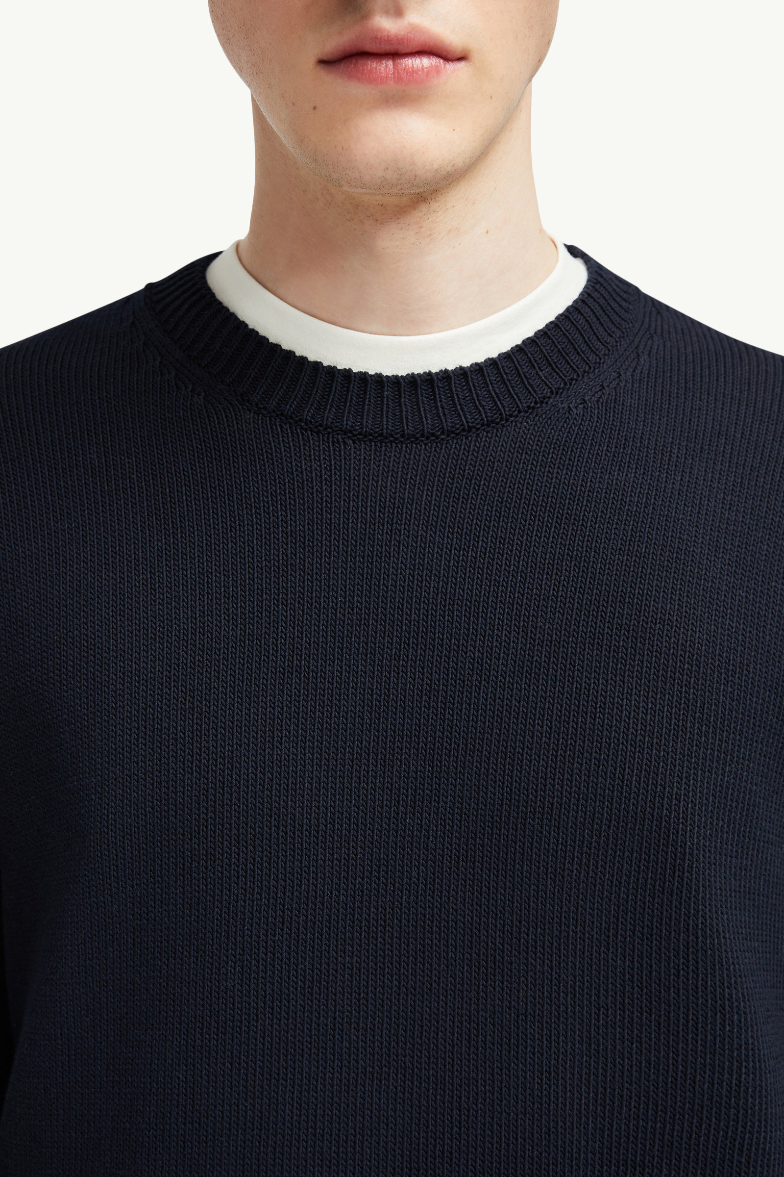 Logo Patch Cotton Sweater Men Navy Blue Moncler 6