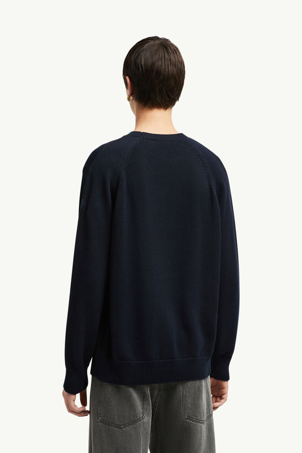 Pullover aus Baumwolle mit gesticktem zweifarbigen Logo Herren Dunkelblau Moncler 4