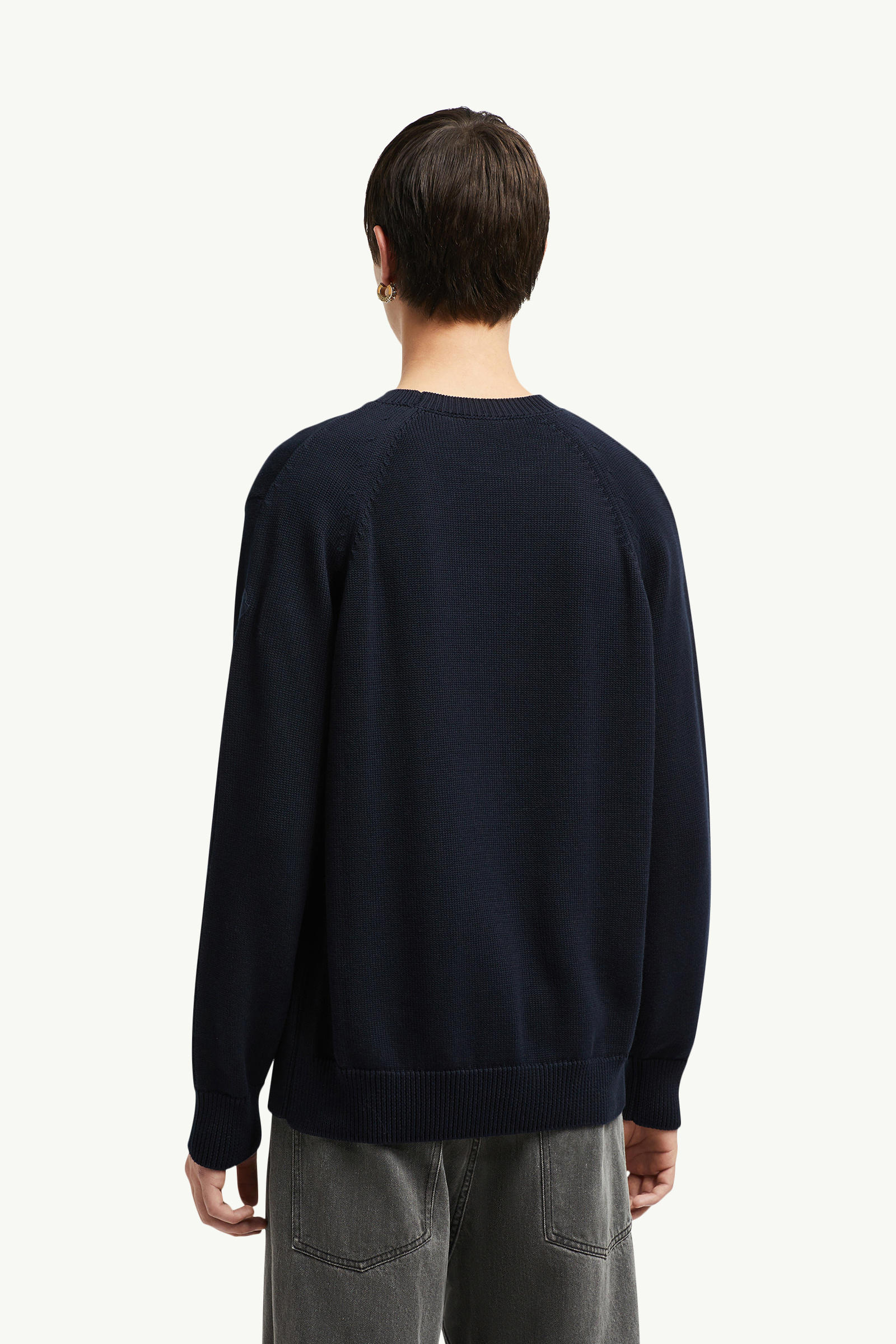 Pullover aus Baumwolle mit gesticktem zweifarbigen Logo Herren Dunkelblau Moncler 4