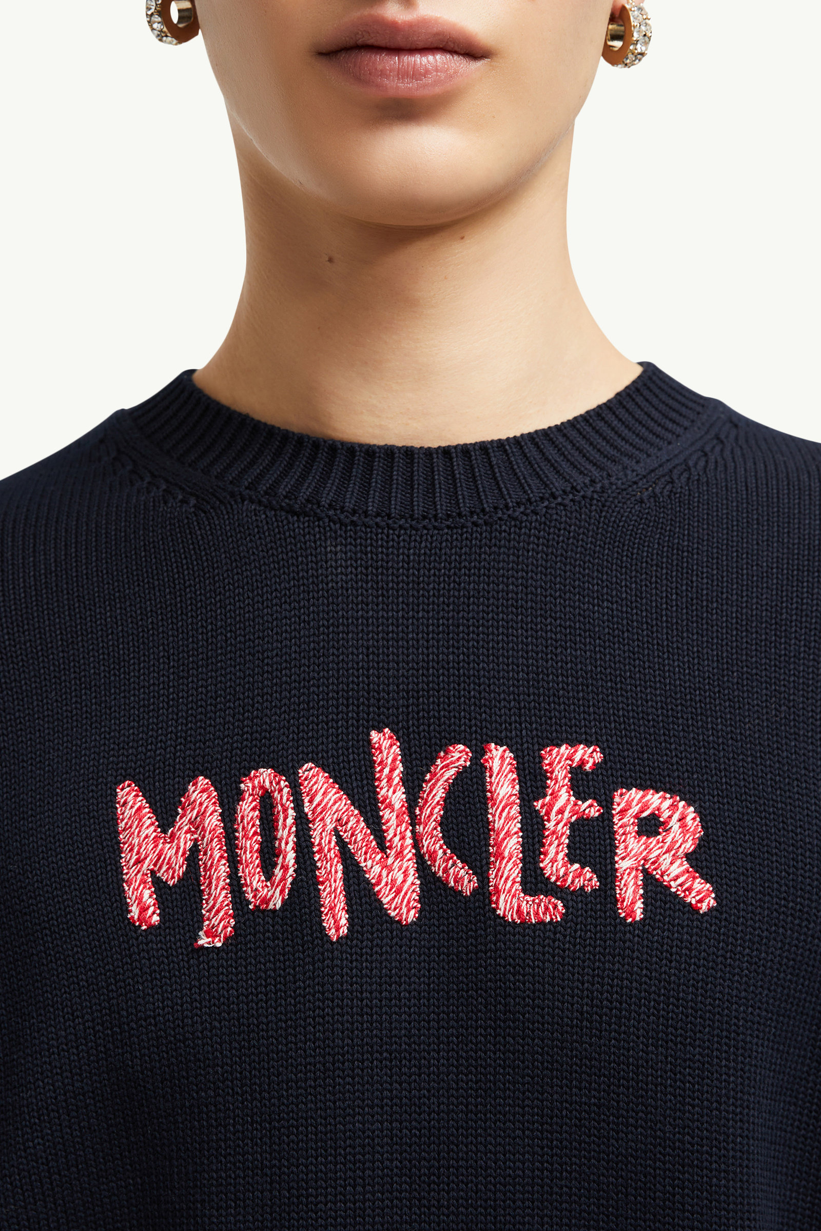 Pullover aus Baumwolle mit gesticktem zweifarbigen Logo Herren Dunkelblau Moncler 5