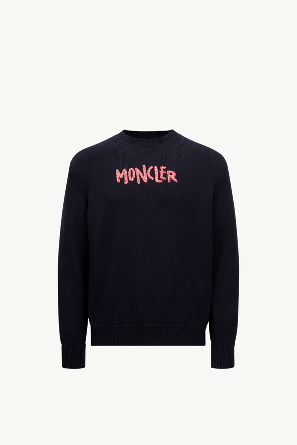 Pullover aus Baumwolle mit gesticktem zweifarbigen Logo Herren Dunkelblau Moncler 2