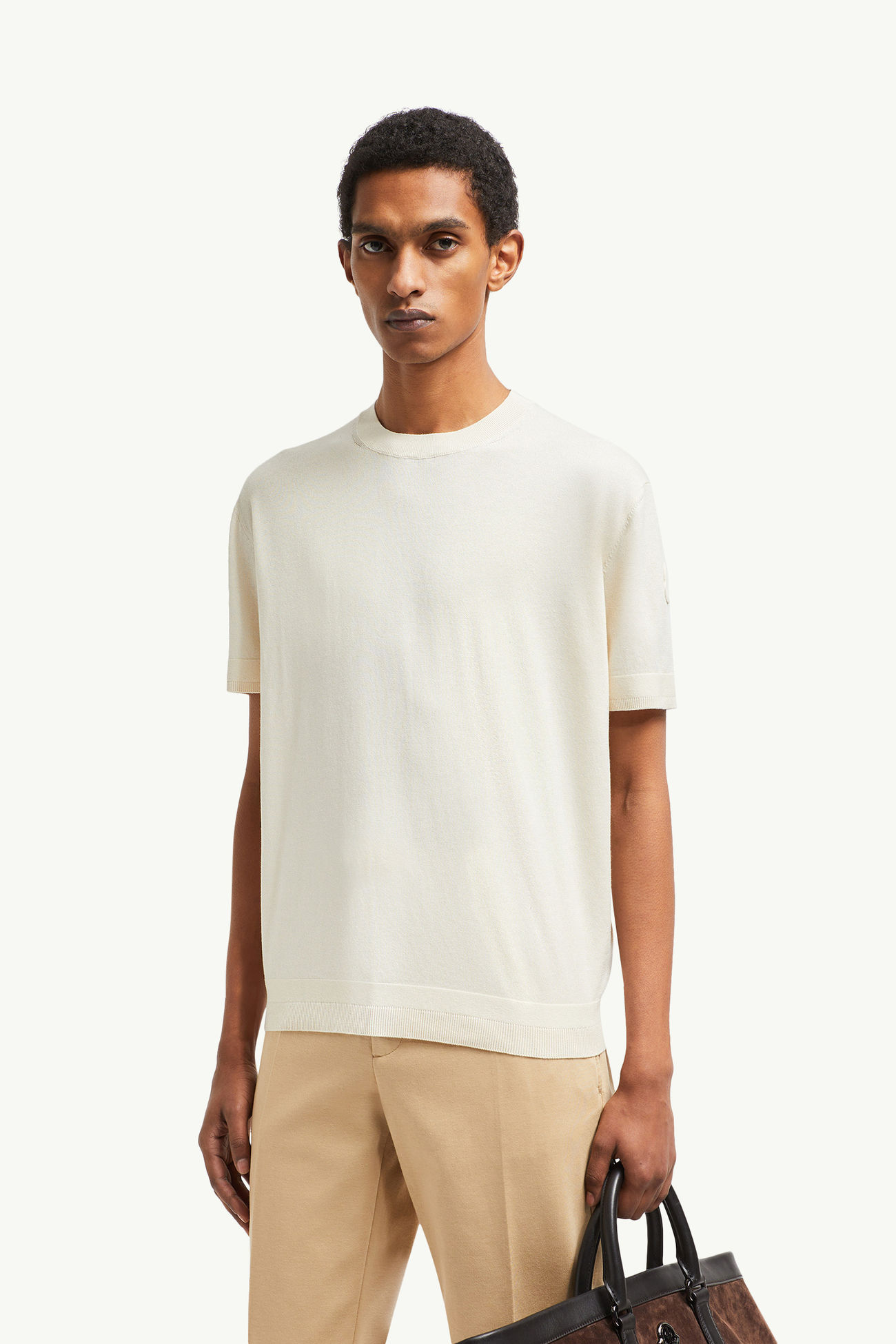 Silk & Cotton Knit T-Shirt Men White Moncler 0