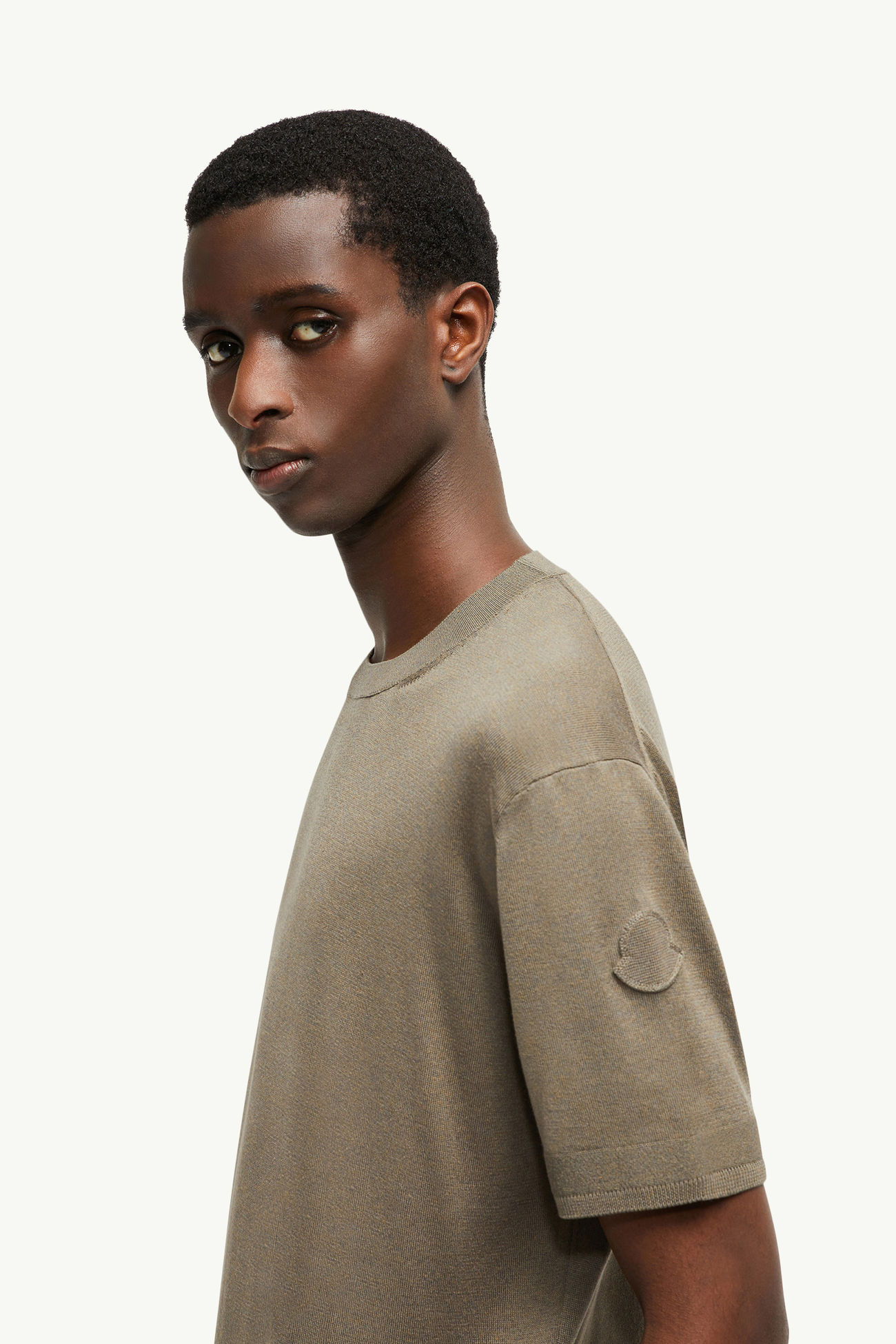 Silk & Cotton Knit T-Shirt Men Taupe Moncler 1