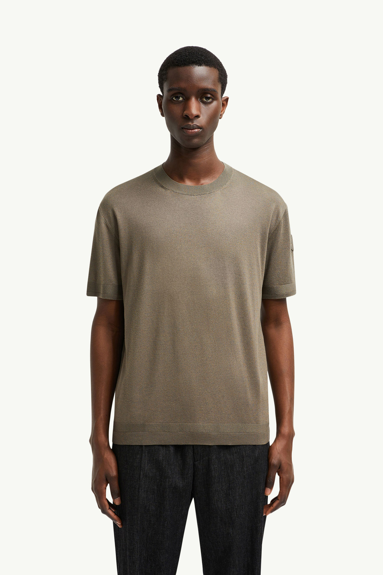 Silk & Cotton Knit T-Shirt Men Taupe Moncler 3