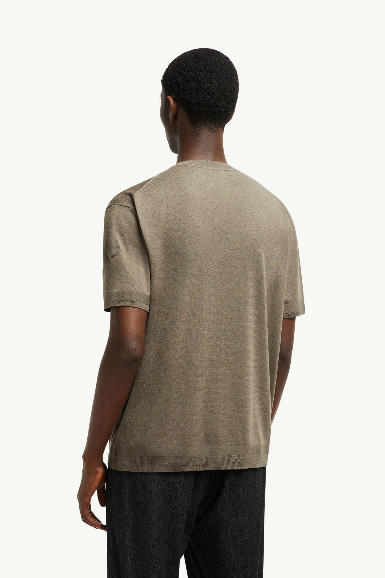 Silk & Cotton Knit T-Shirt Men Taupe Moncler 4