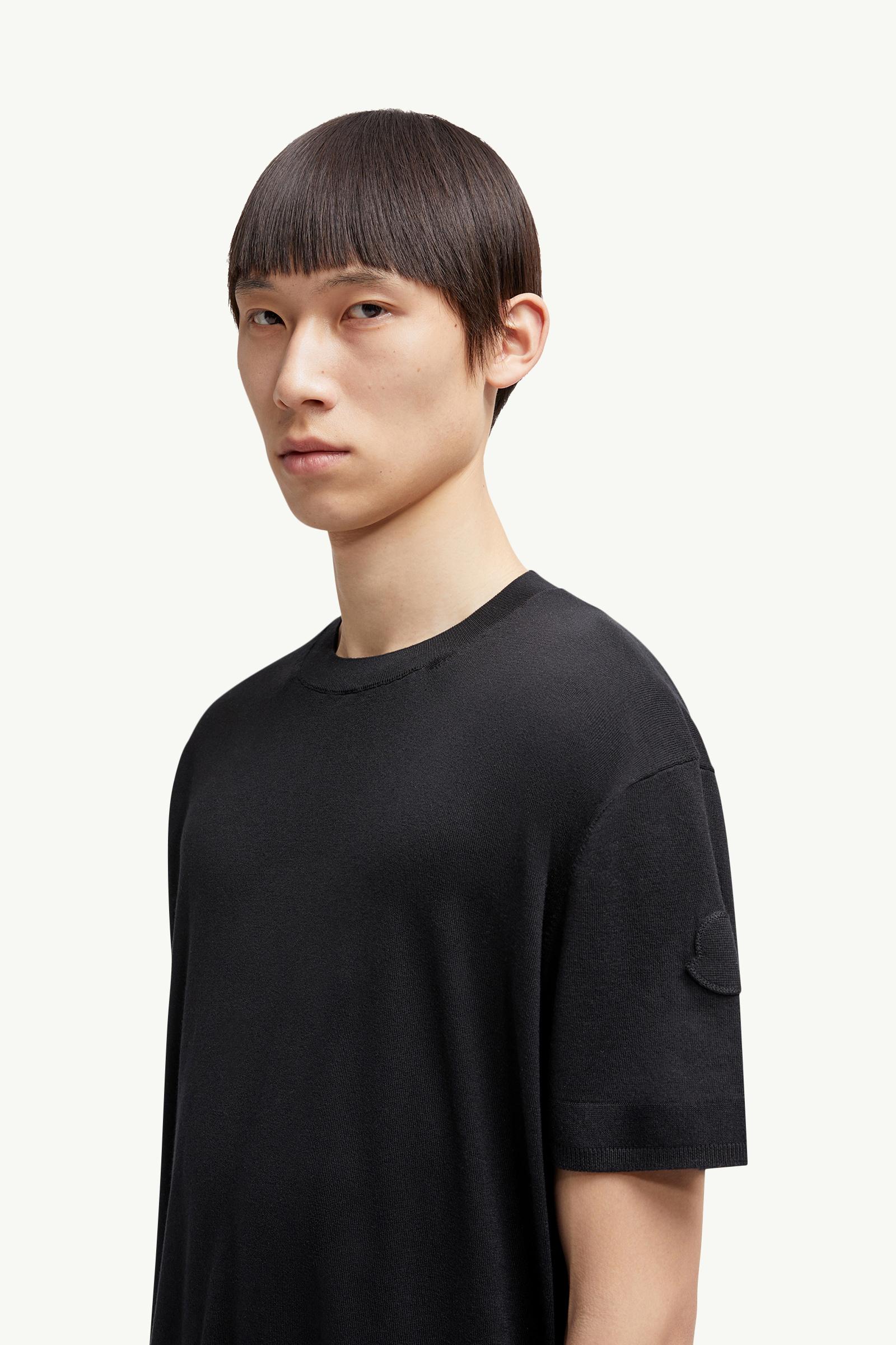 Silk & Cotton Knit T-Shirt Men Black Moncler 1