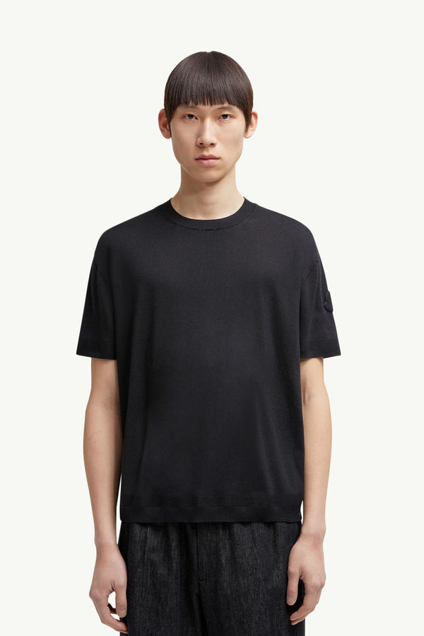 Silk & Cotton Knit T-Shirt Men Black Moncler 3