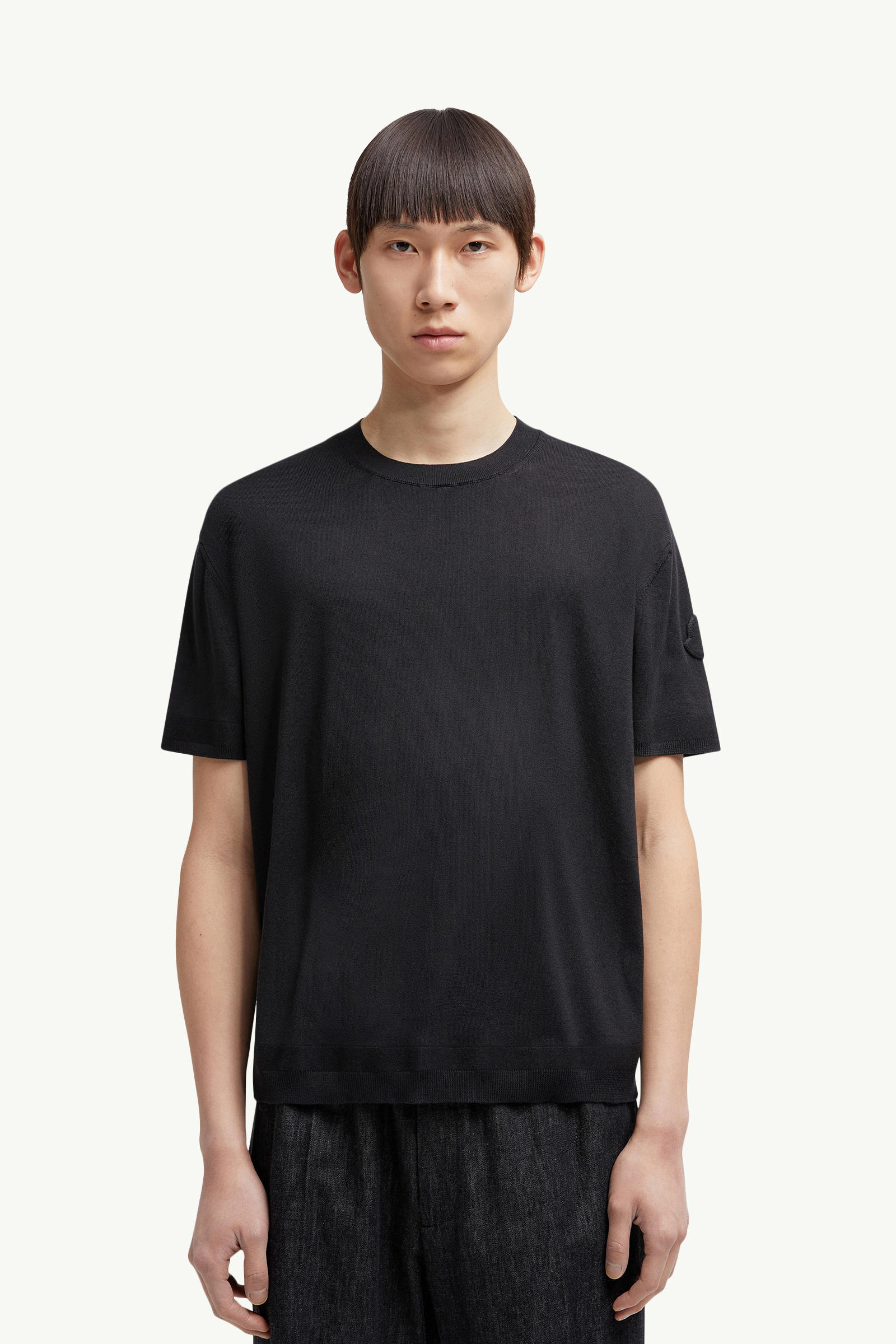Silk & Cotton Knit T-Shirt Men Black Moncler 3