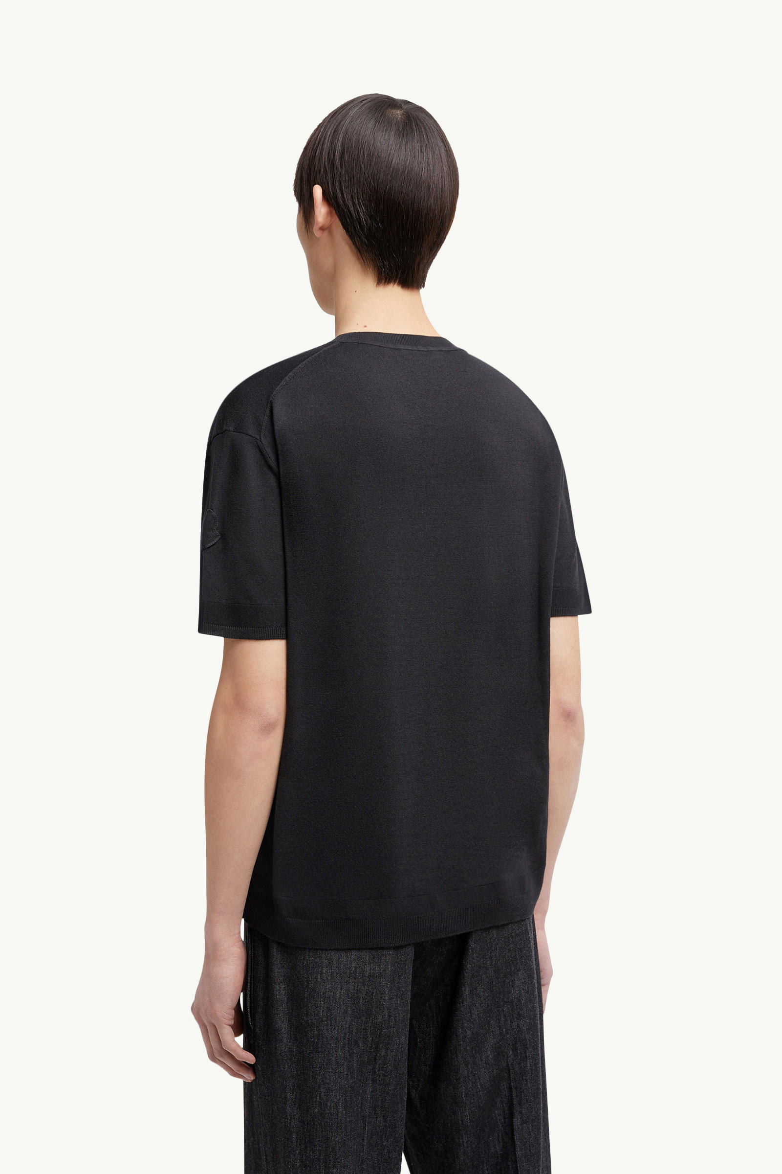 Silk & Cotton Knit T-Shirt Men Black Moncler 4