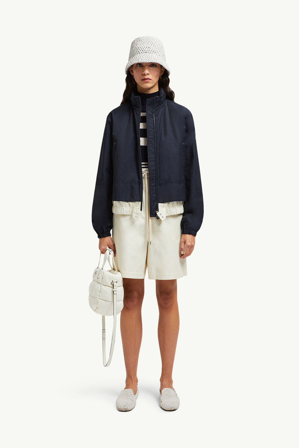 Janze Hooded Twill Short Down Jacket Women Navy Blue Moncler 0