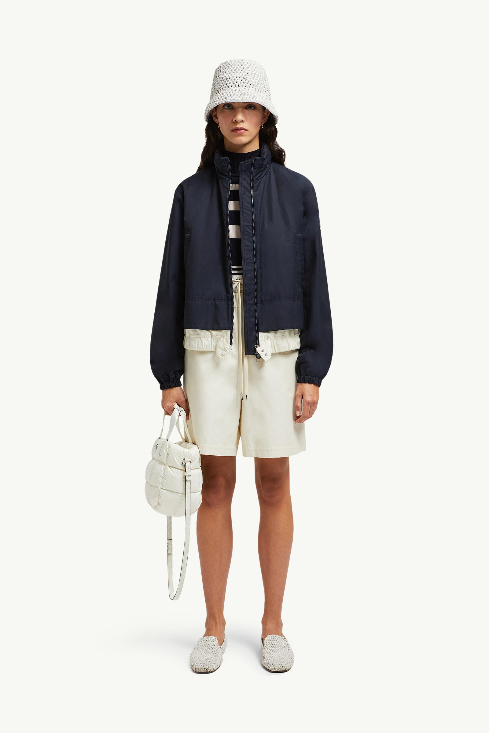 Janze Hooded Twill Short Down Jacket Women Navy Blue Moncler 0
