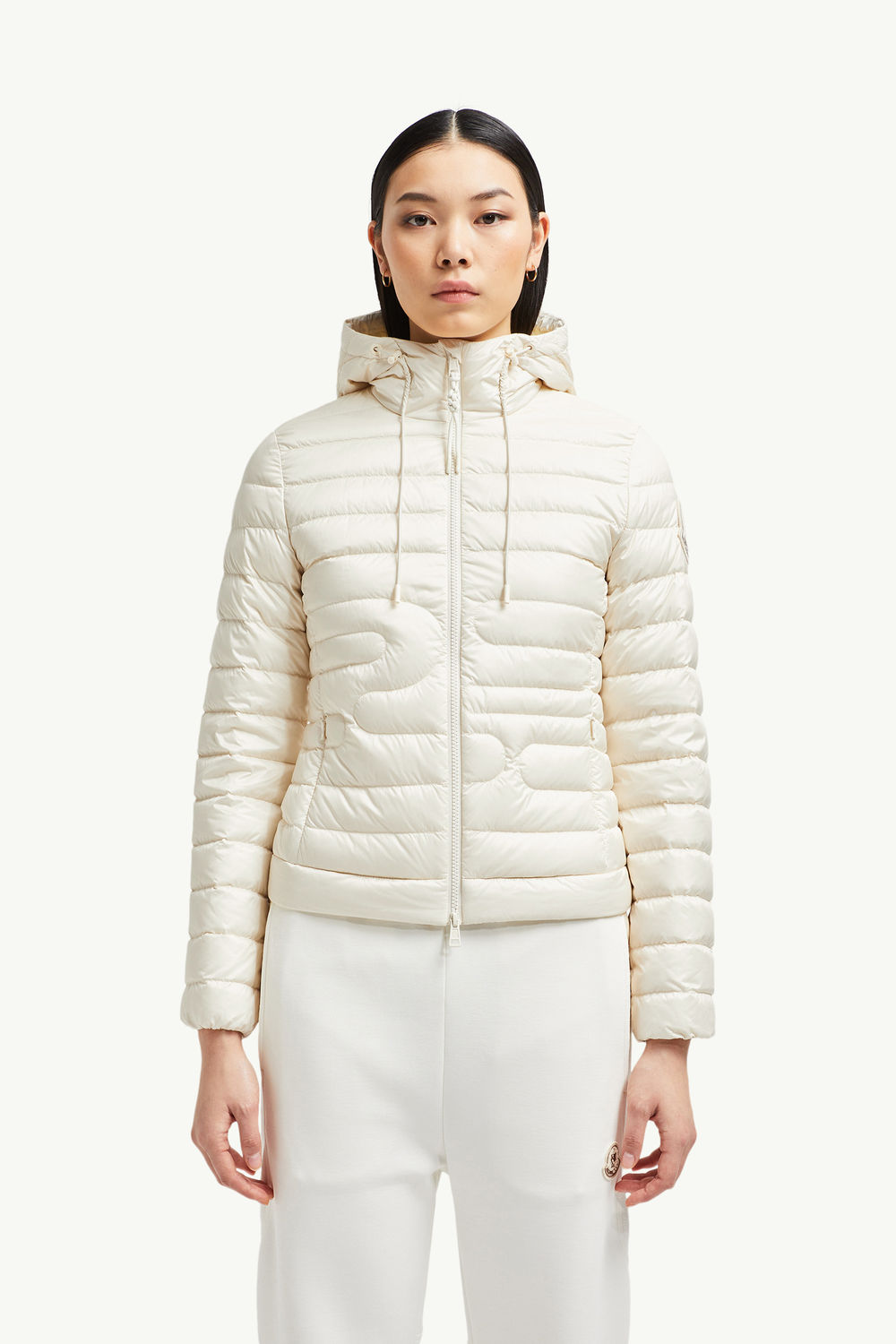 Xiaobai Hooded Snake-Quilted Short Down Jacket Women White Ivory Moncler 3