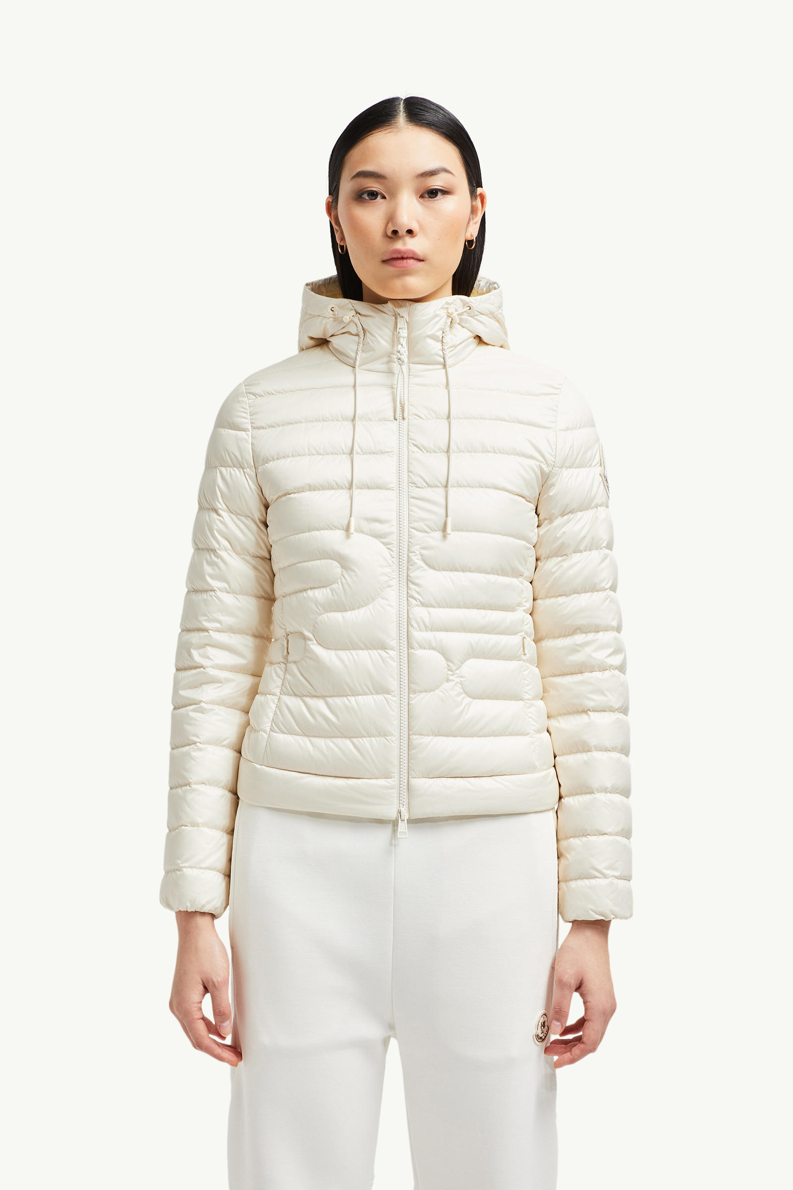 Xiaobai Hooded Snake-Quilted Short Down Jacket Women White Ivory Moncler 3