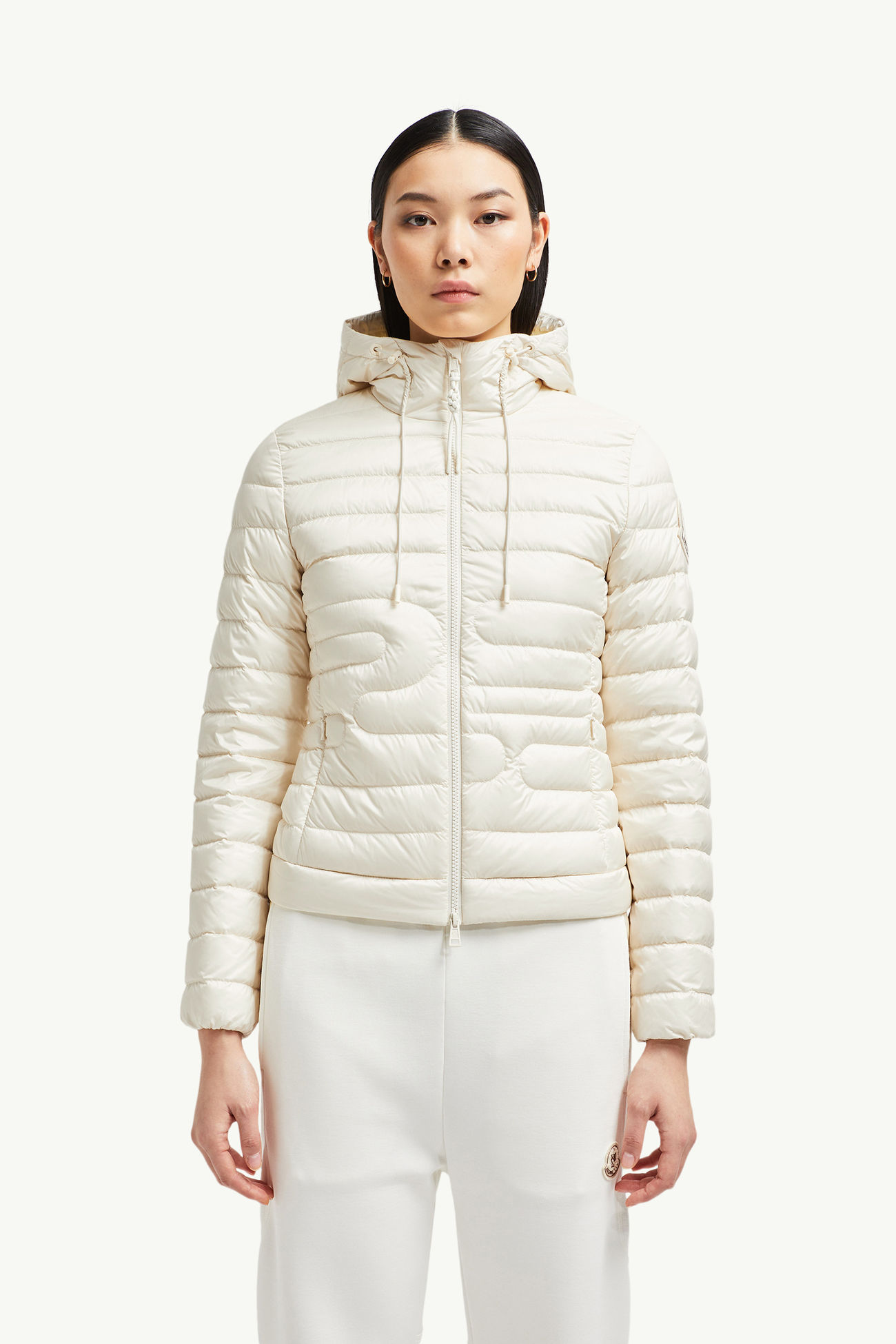 Xiaobai連帽蛇紋絎縫短身羽絨外套 女士 象牙白色 Moncler 3