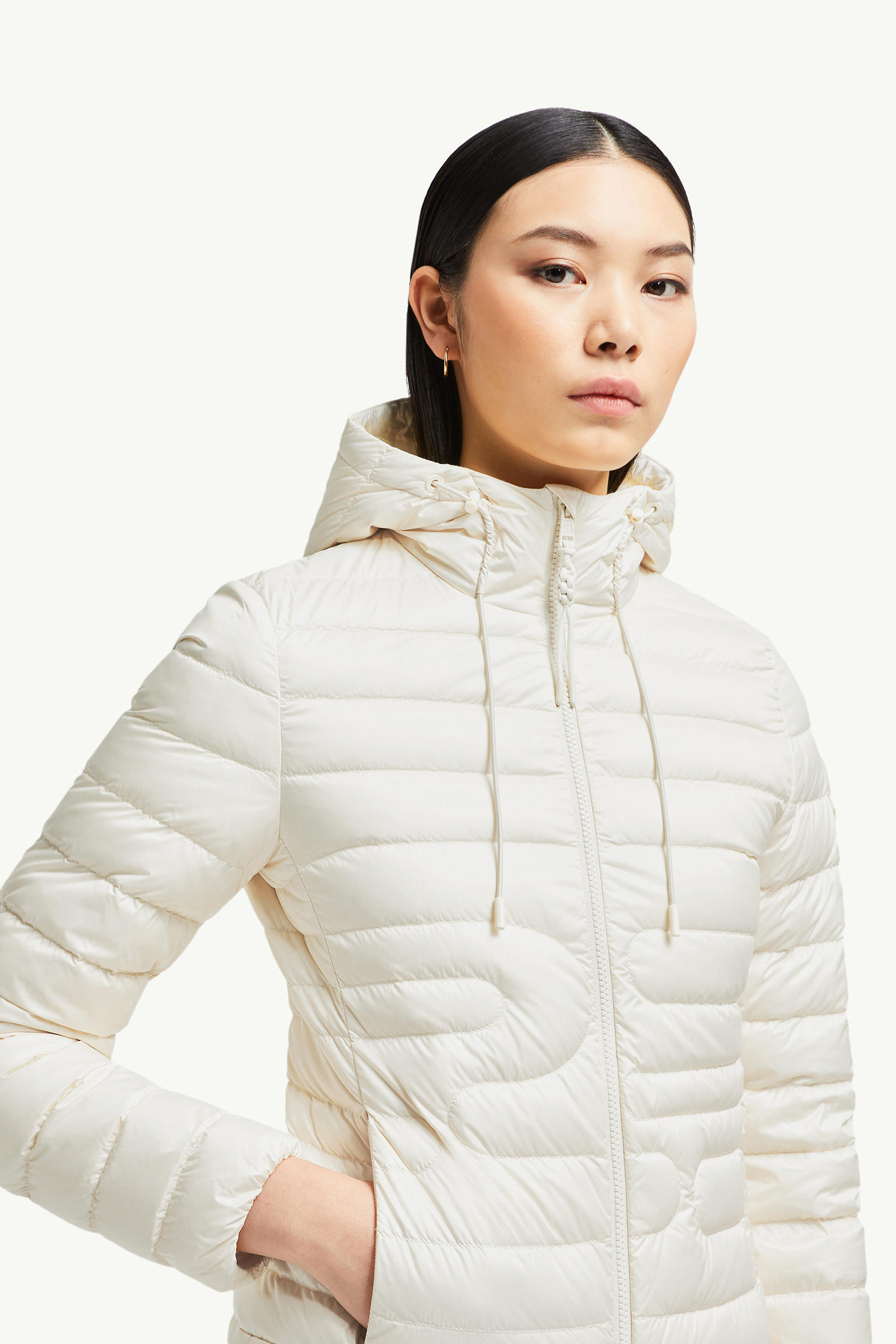 Xiaobai Hooded Snake-Quilted Short Down Jacket Women White Ivory Moncler 5