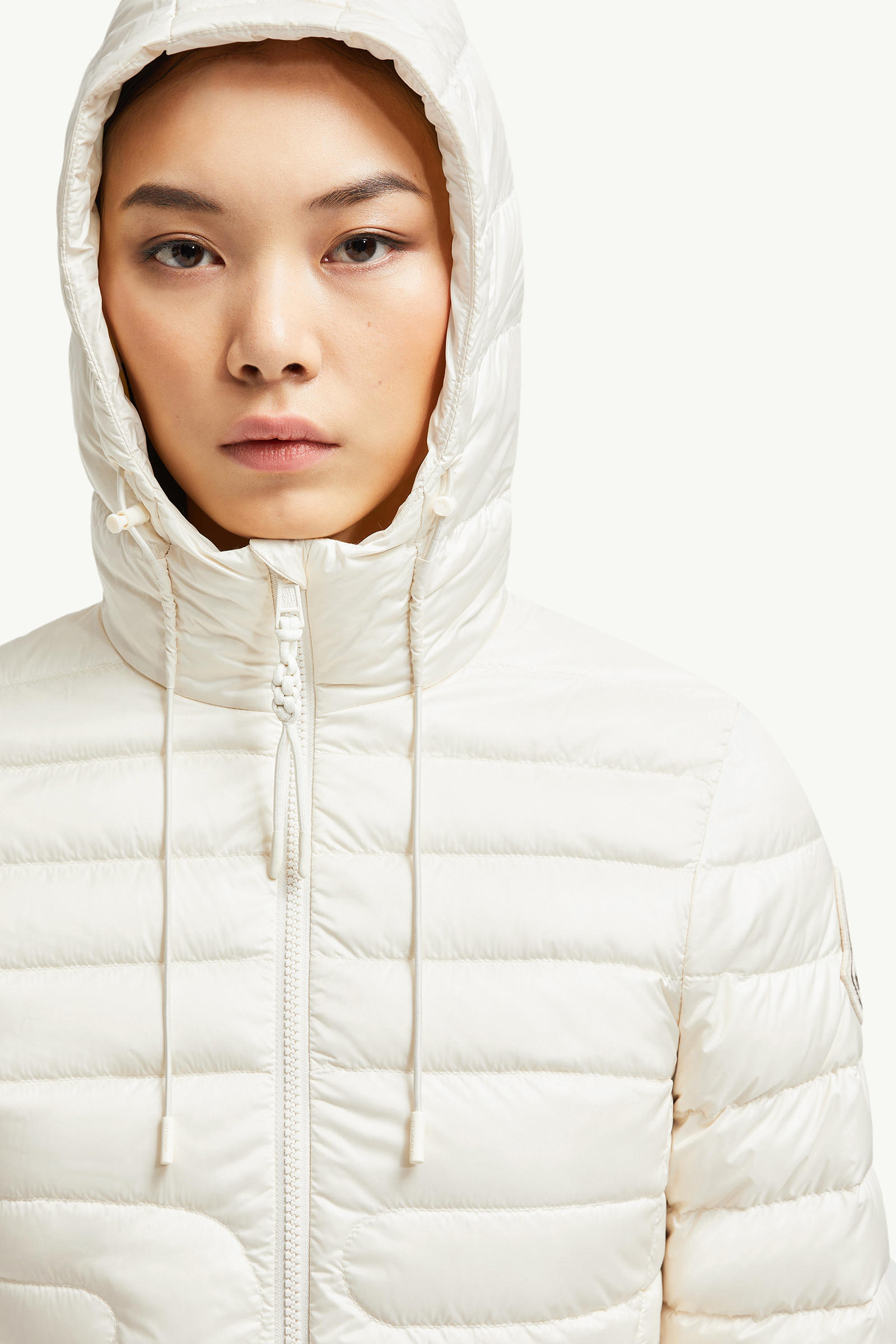 Xiaobai Hooded Snake-Quilted Short Down Jacket Women White Ivory Moncler 6