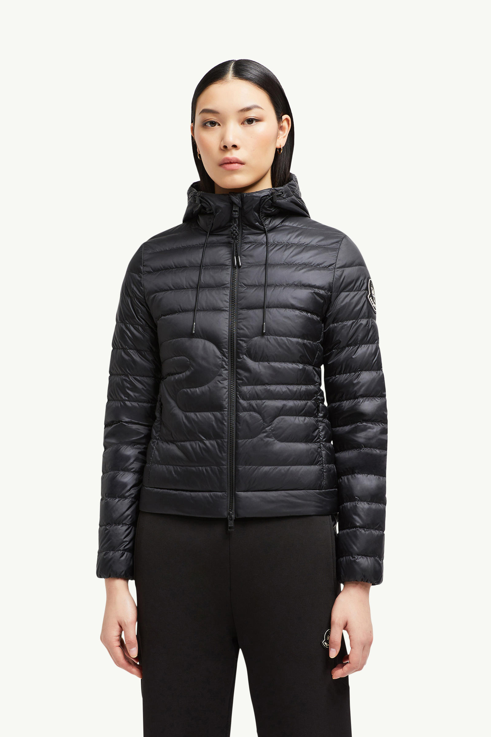 Xiaobai Hooded Snake-Quilted Short Down Jacket Women Black Moncler 3