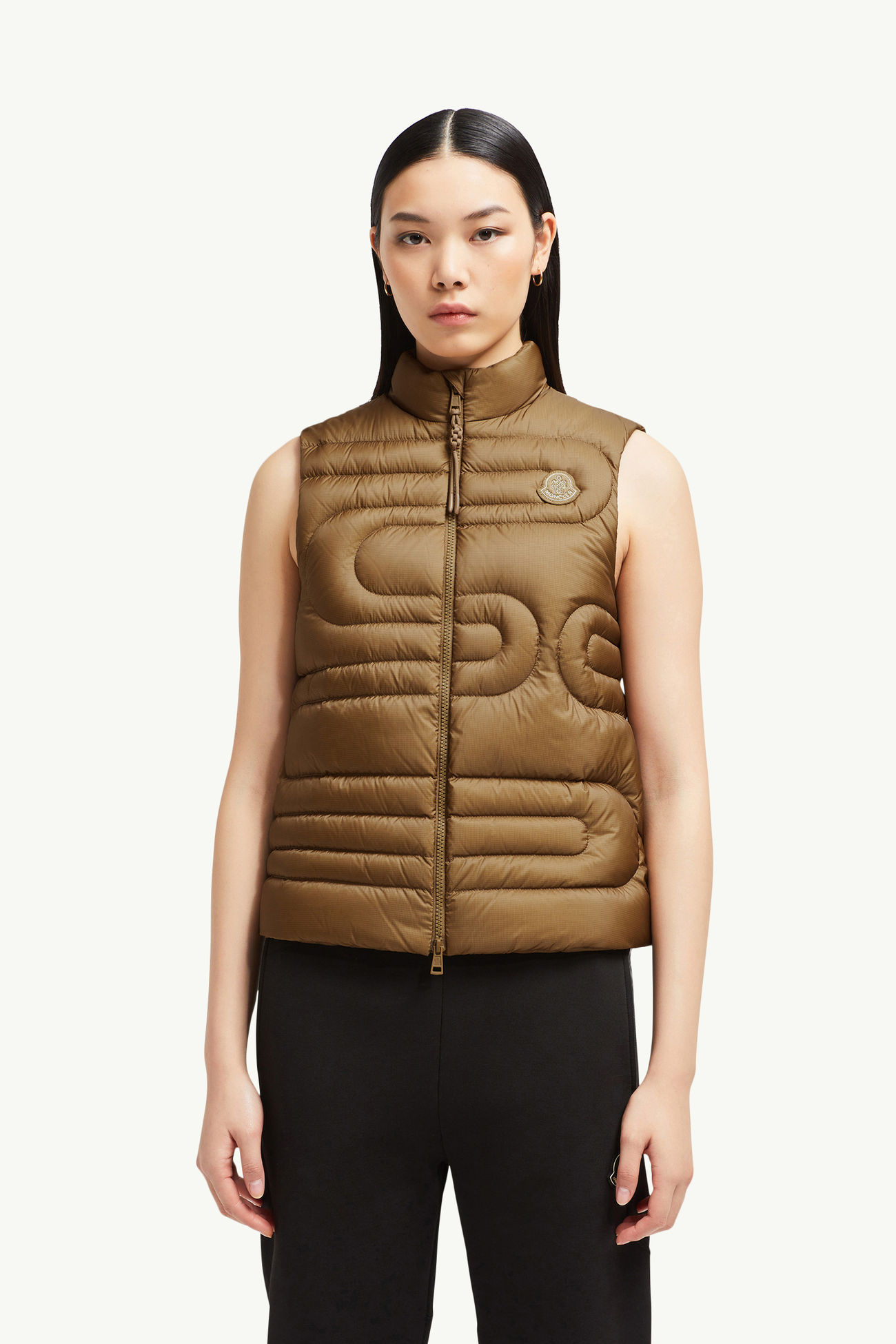 Chaleco plumífero con acolchado en forma de serpiente Xihu Mujer Marrón claro Moncler 3