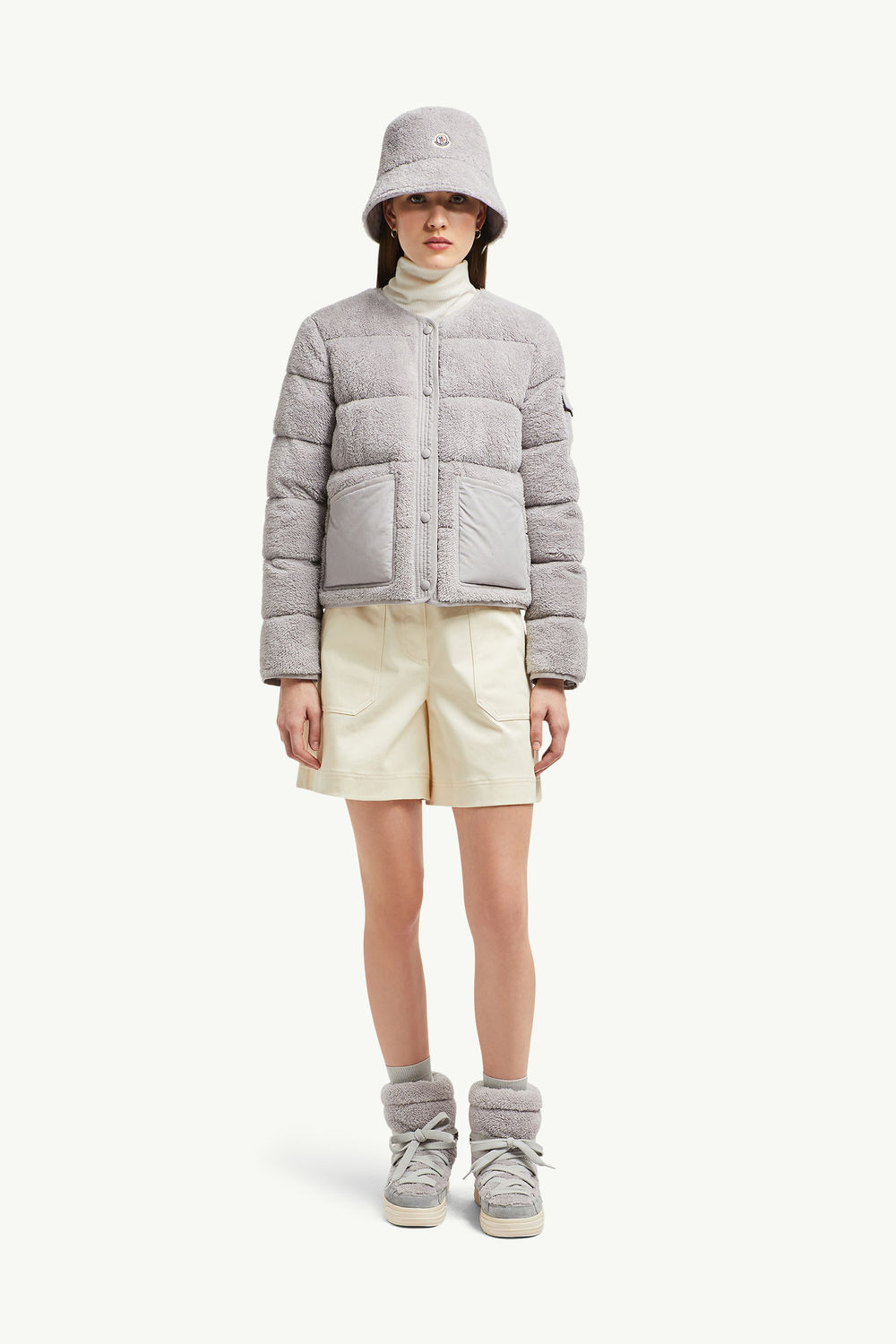 Floyrac Teddy Short Down Jacket Women Gray Moncler 0