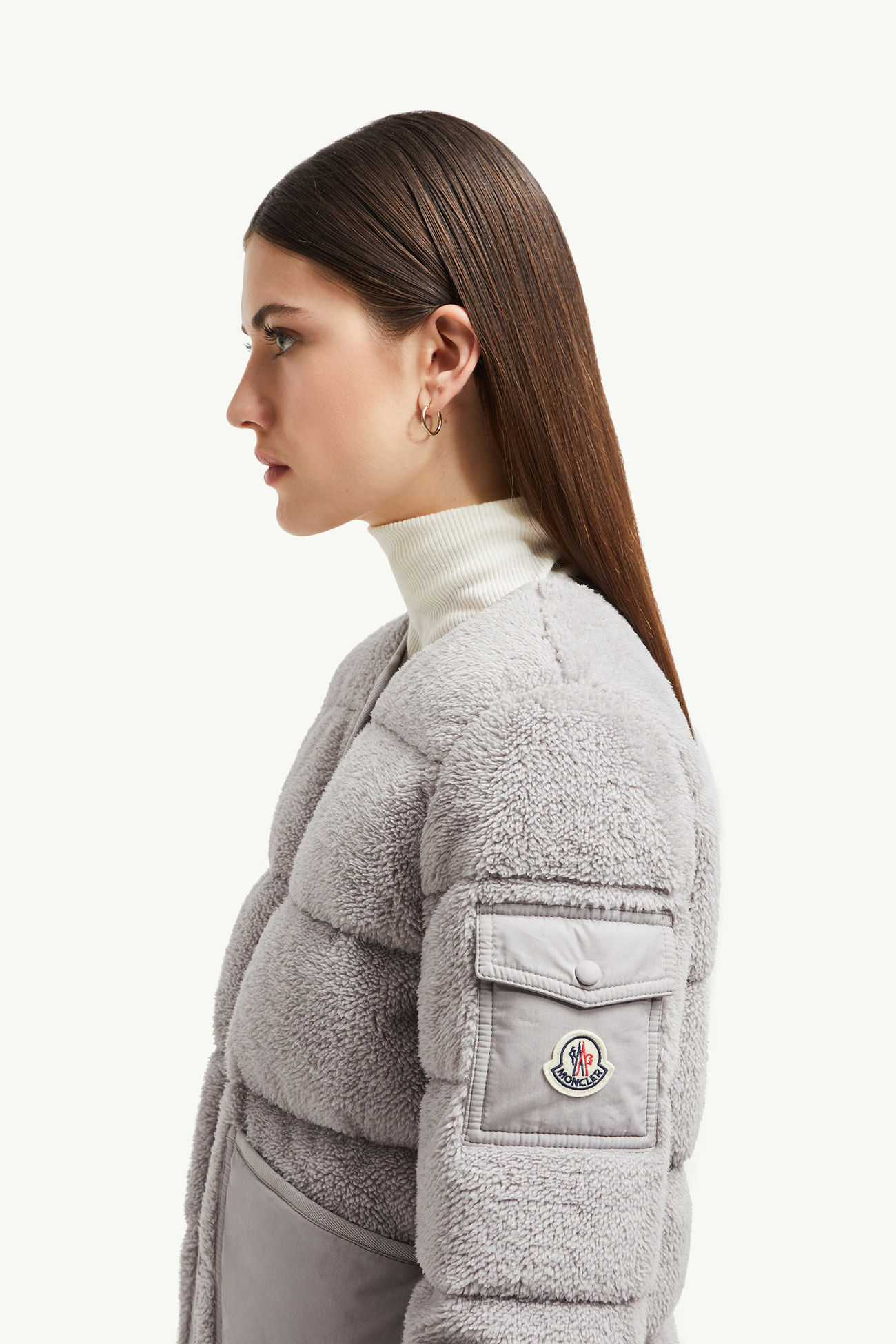 Floyrac kurze Daunenjacke aus Teddystoff Damen Grau Moncler 1