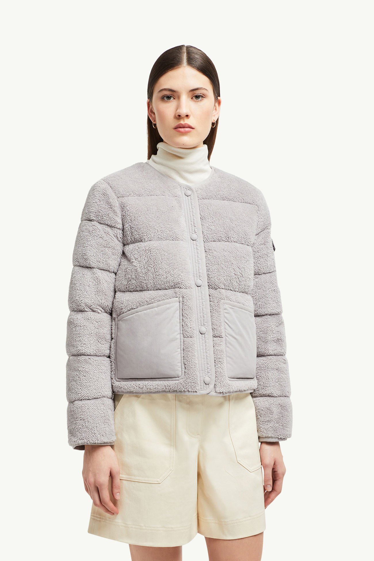 Floyrac kurze Daunenjacke aus Teddystoff Damen Grau Moncler 3
