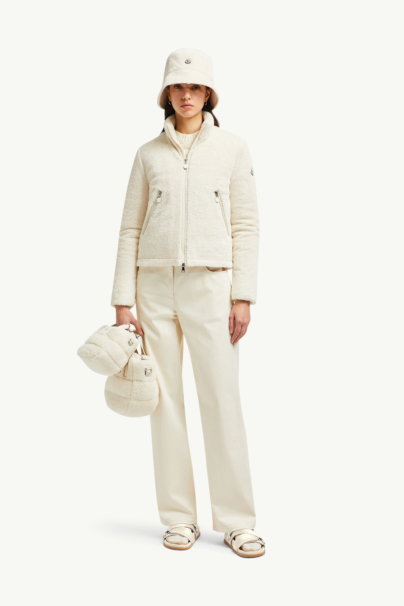 Piumino corto Polignac in pile effetto teddy Donna Bianco Moncler 0