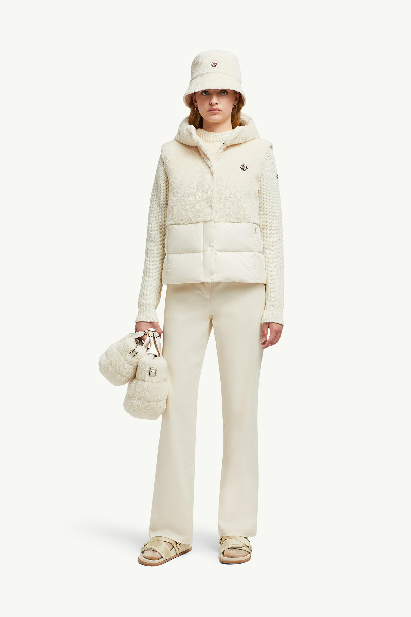 Floy Teddy Hooded Down Gilet Women White Moncler 0