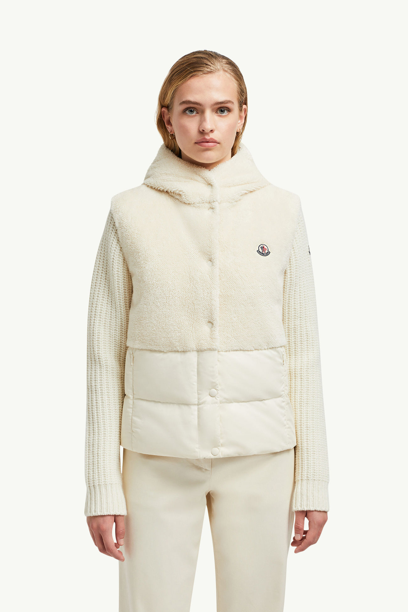 Gilet imbottito in piuma Floy con cappuccio in pile effetto teddy Donna Bianco Moncler 3