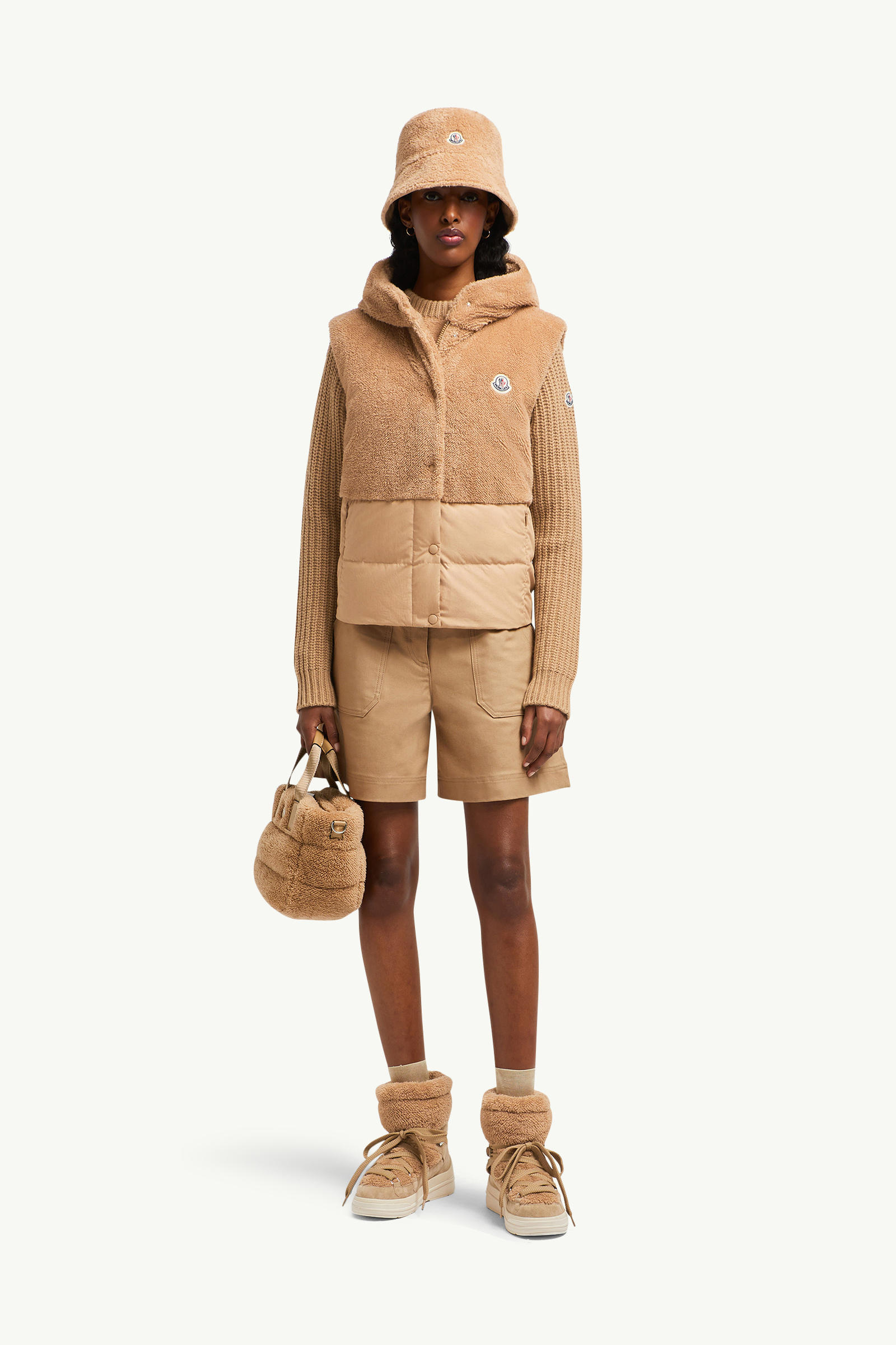 Floy Teddy Hooded Down Gilet Women Camel Beige Moncler 0