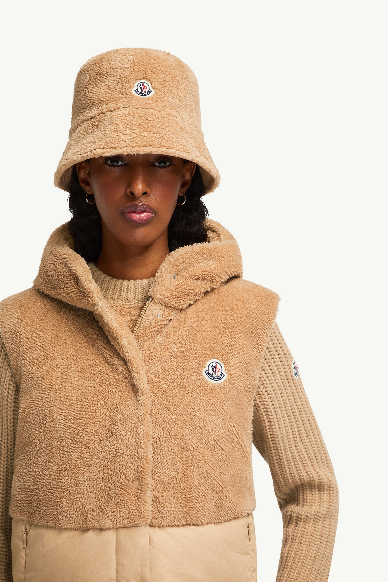 Floy Teddy Hooded Down Gilet Women Camel Beige Moncler 1