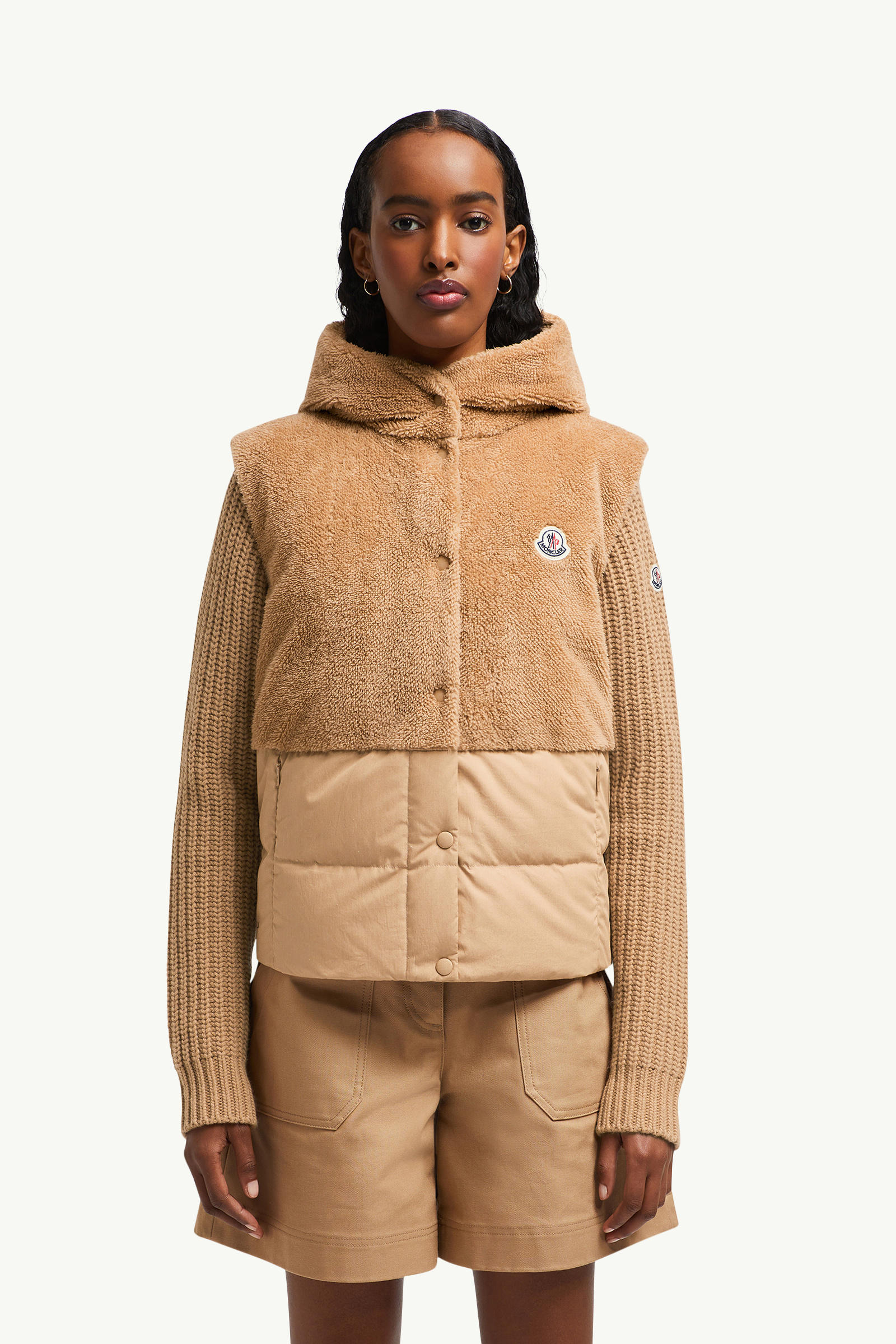 Floy Teddy Hooded Down Gilet Women Camel Beige Moncler 3