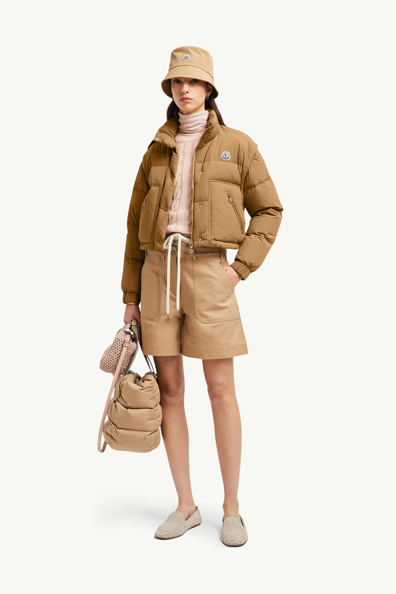 Selle 2-in-1 Short Down Jacket Women Camel Beige Moncler 0
