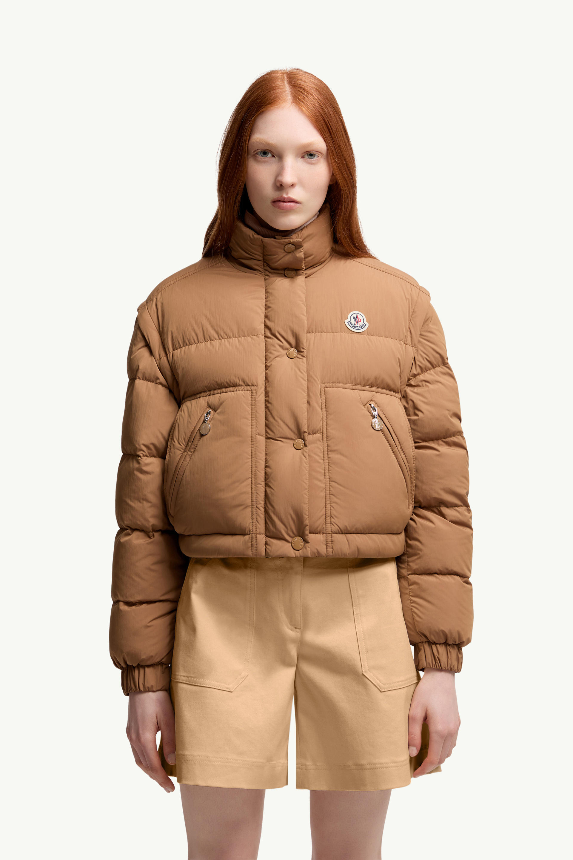 Selle kurze 2-in-1 Daunenjacke Damen Camel-Beige Moncler 3