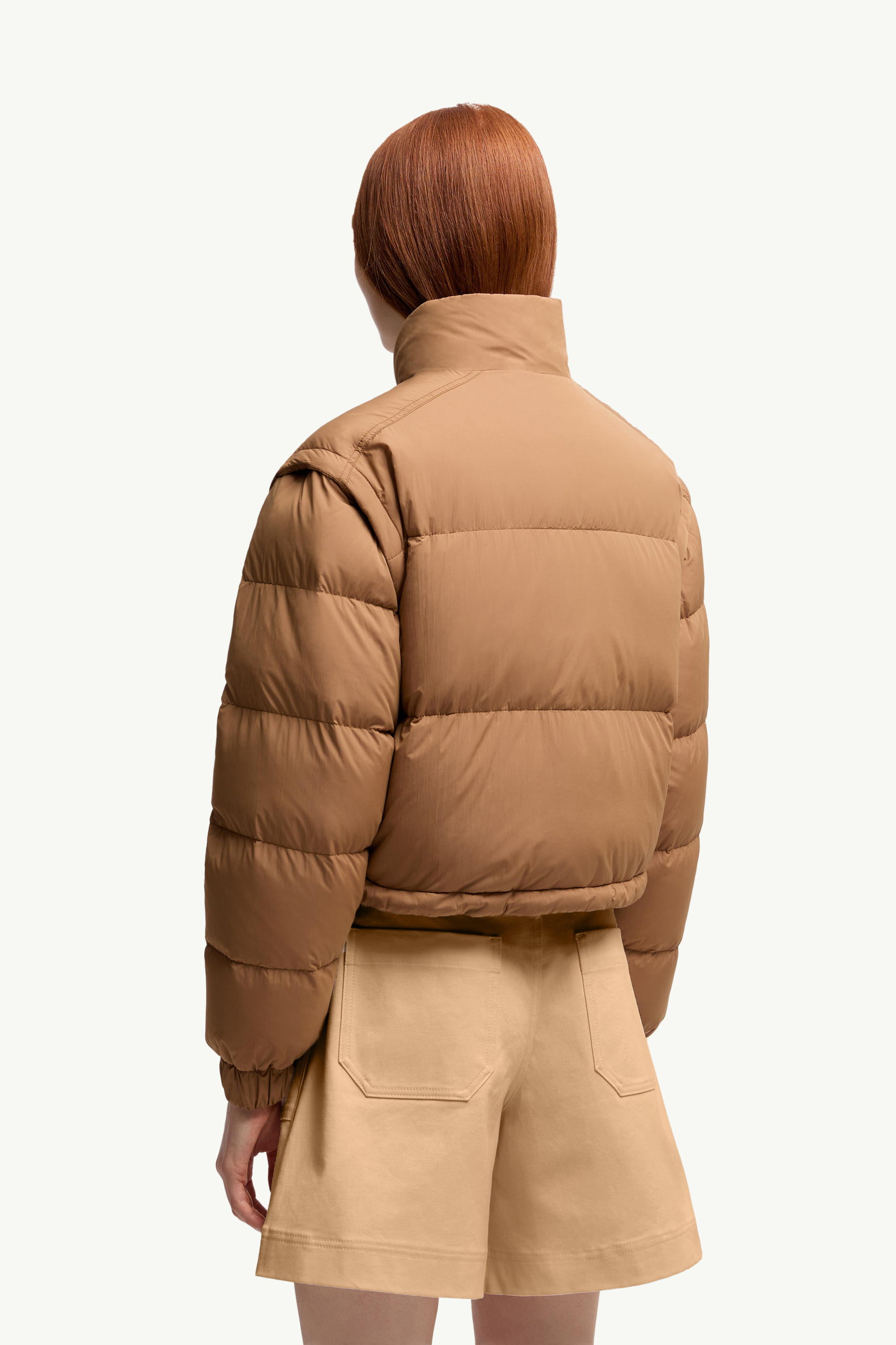 Selle kurze 2-in-1 Daunenjacke Damen Camel-Beige Moncler 4