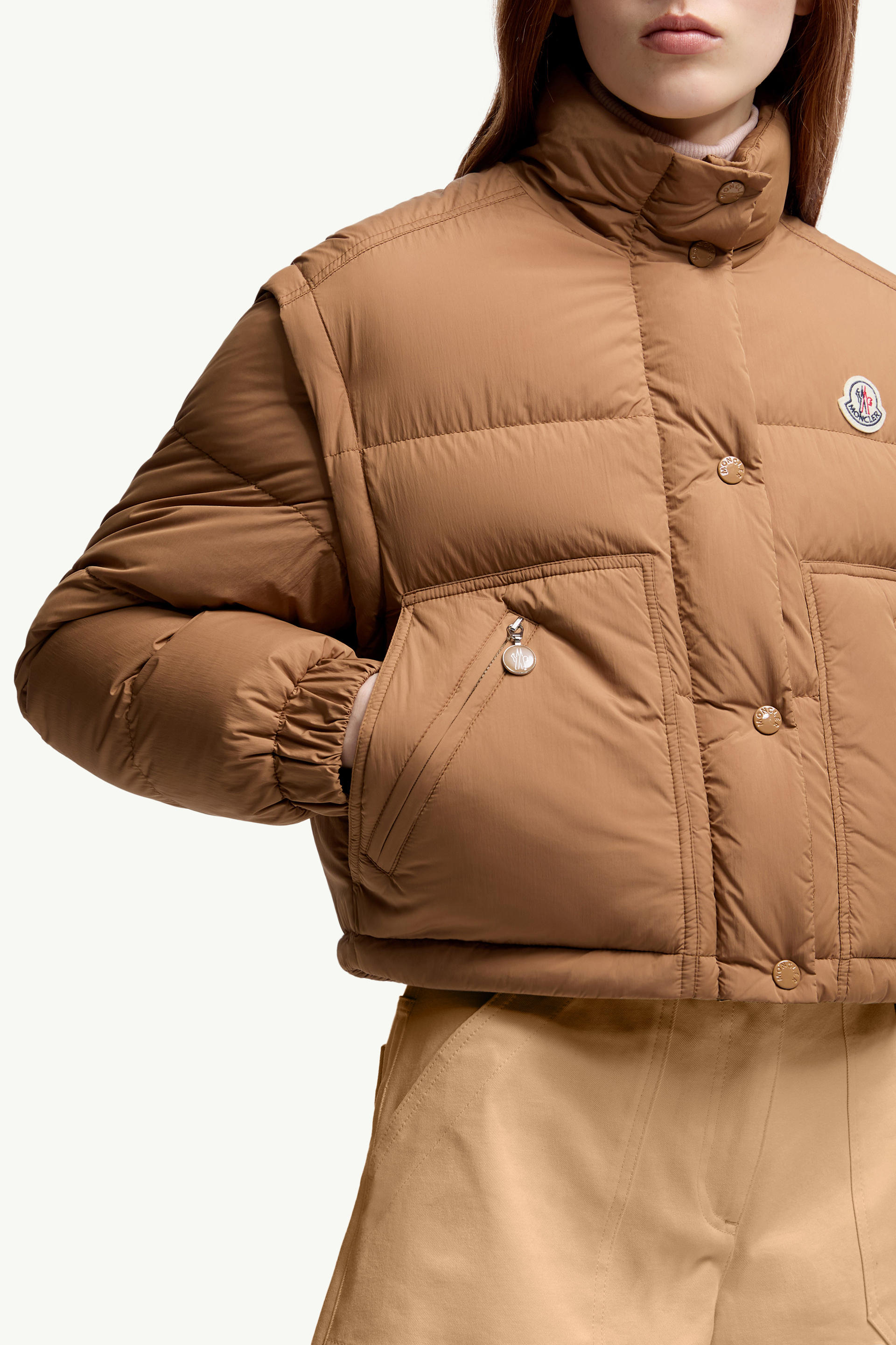 Selle kurze 2-in-1 Daunenjacke Damen Camel-Beige Moncler 5