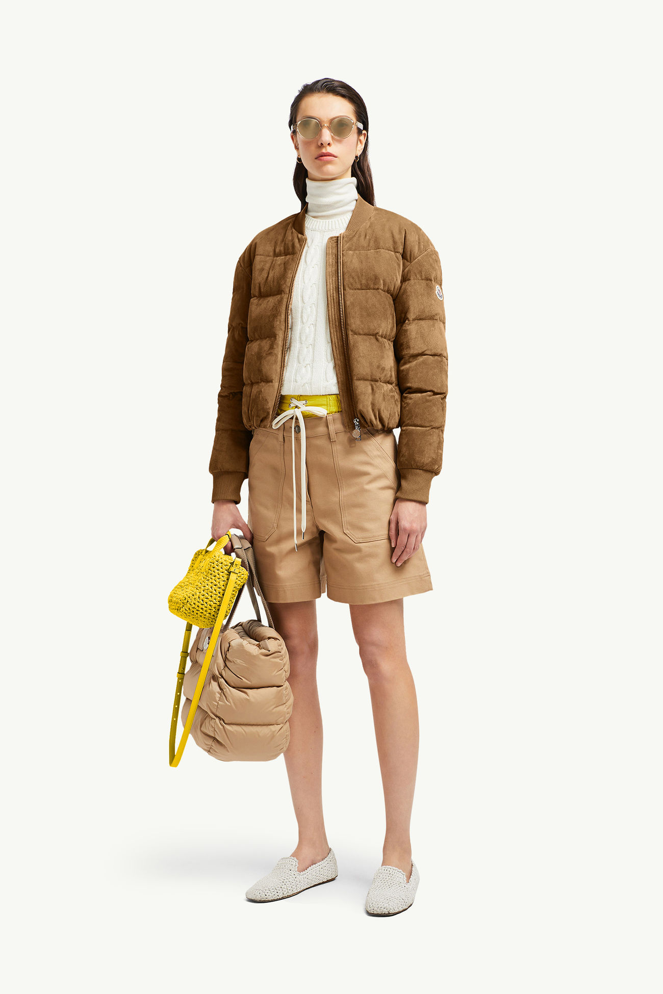 Pollet Suede Down Bomber Jacket Women Brown Moncler 0