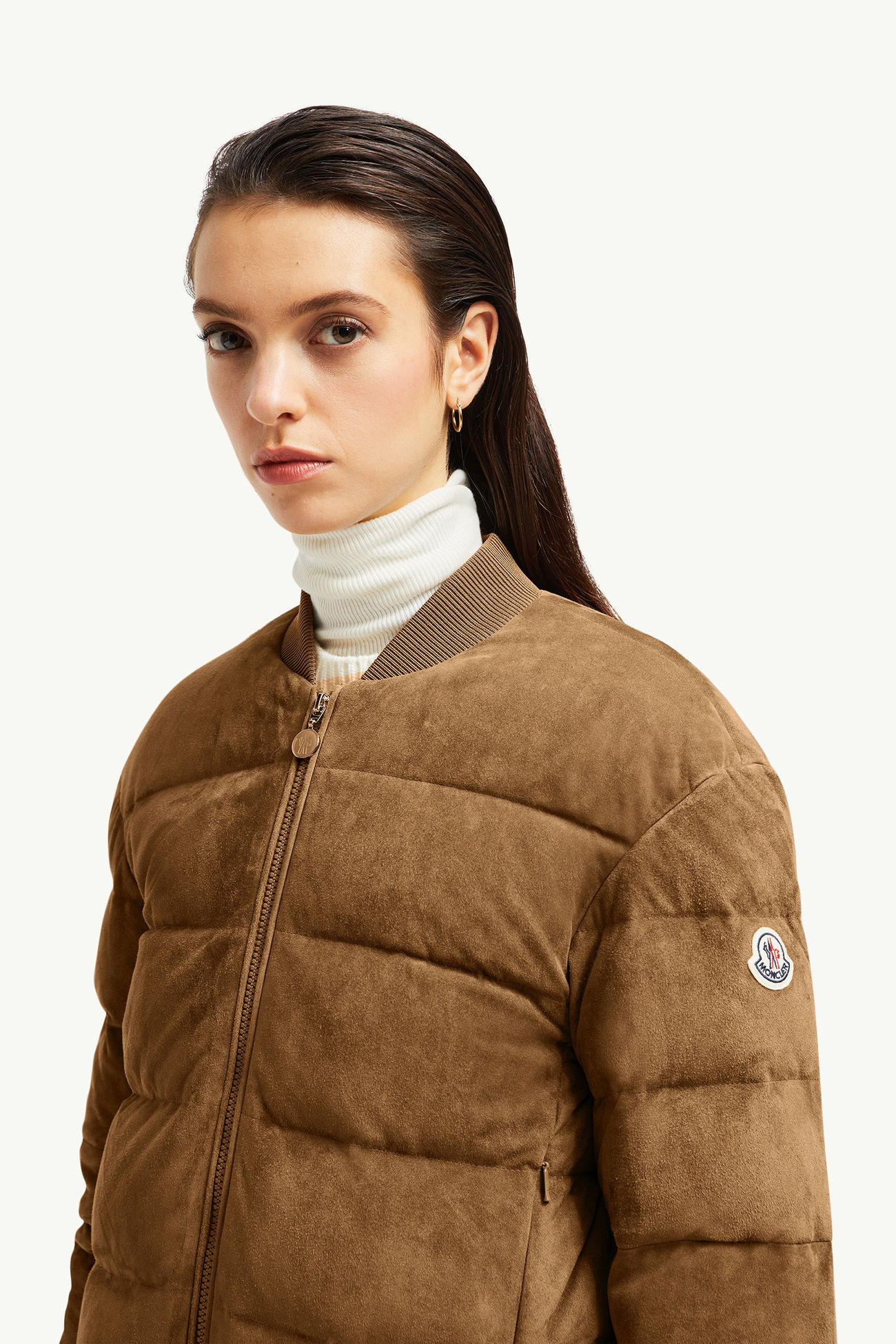 Pollet Suede Down Bomber Jacket Women Brown Moncler 1