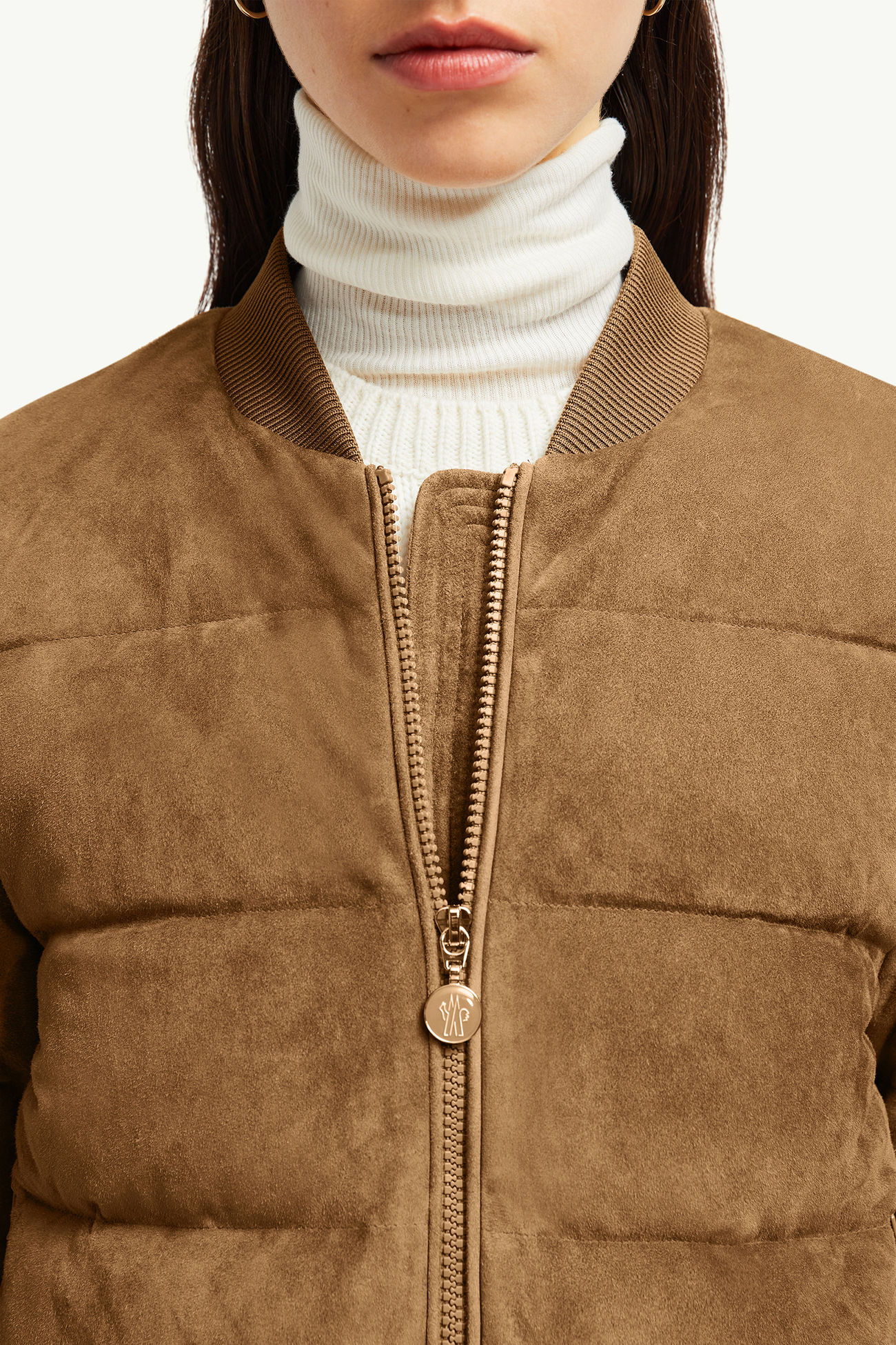 Pollet Suede Down Bomber Jacket Women Brown Moncler 6