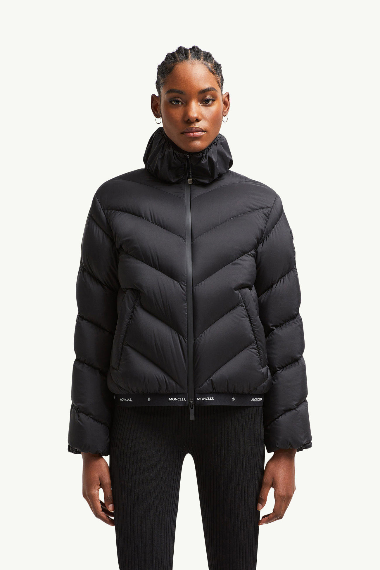 Grignan Diagonal-Quilted Short Down Jacket Women Black Moncler 3